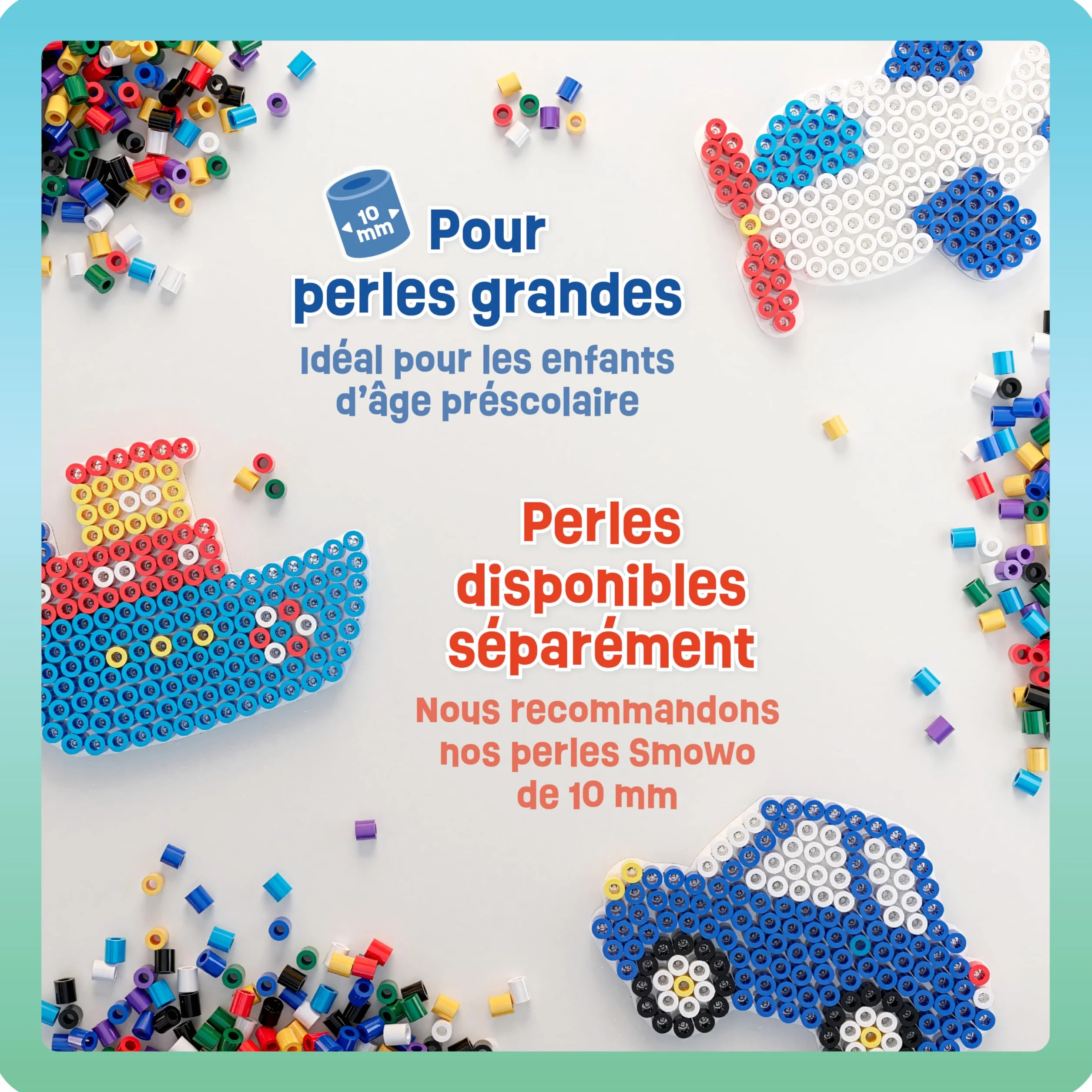 Smowo Perles à repasser 10 mm - 4 plaques et modèles - Voiture bateau train avion - Grandes plaques stylo Maxi pour enfants dès 3 ans