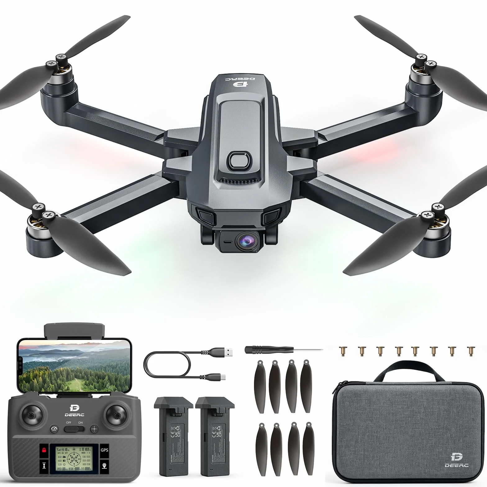 DEERC D35 Drone with 8K Camera pour Adultes, Quadricoptère RC Pliable avec Retour Automatique GPS, Moteur Sans Balais, Suivez-moi, vol Circulaire, Maintien de I'altitude, Vol de 40 Minutes