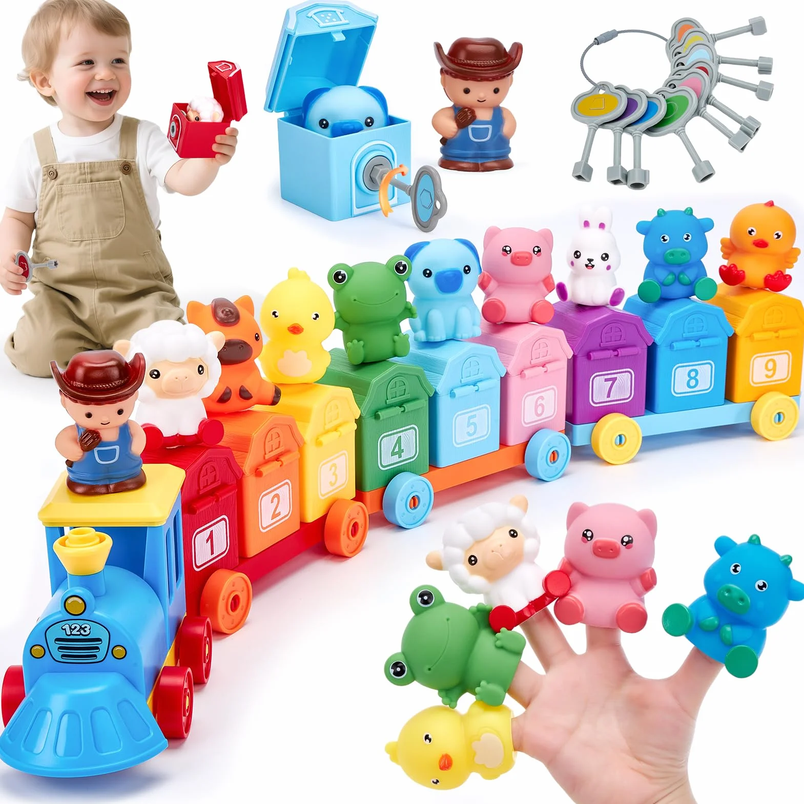 hahaland Montessori Jouet Bebe 2 3 Ans - Jouet Animaux de La Ferme pour Enfants, Jeu Educatif avec Marionnettes à Doigts