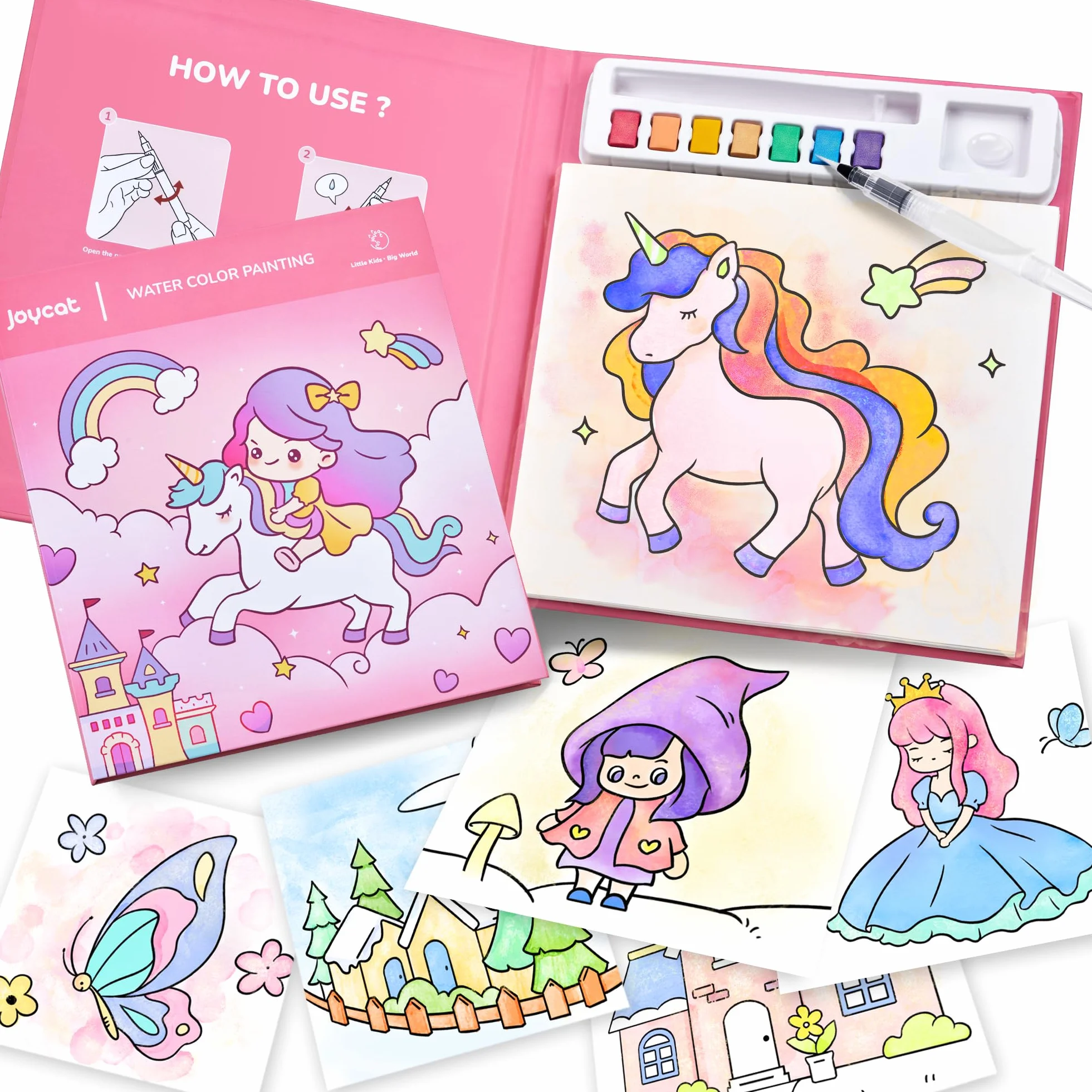 JoyCat Livre de coloriage peintures à l'eau pour tout-petits 3-8 ans, kit peinture aquarelle, jouet éducatif cadeau anniversaire