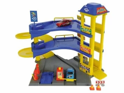 Cavernedesjouets Garage 3 étages 41 x 31 x 31 cm avec Ascenseur Manuel et Pont élévateur - Set Parking