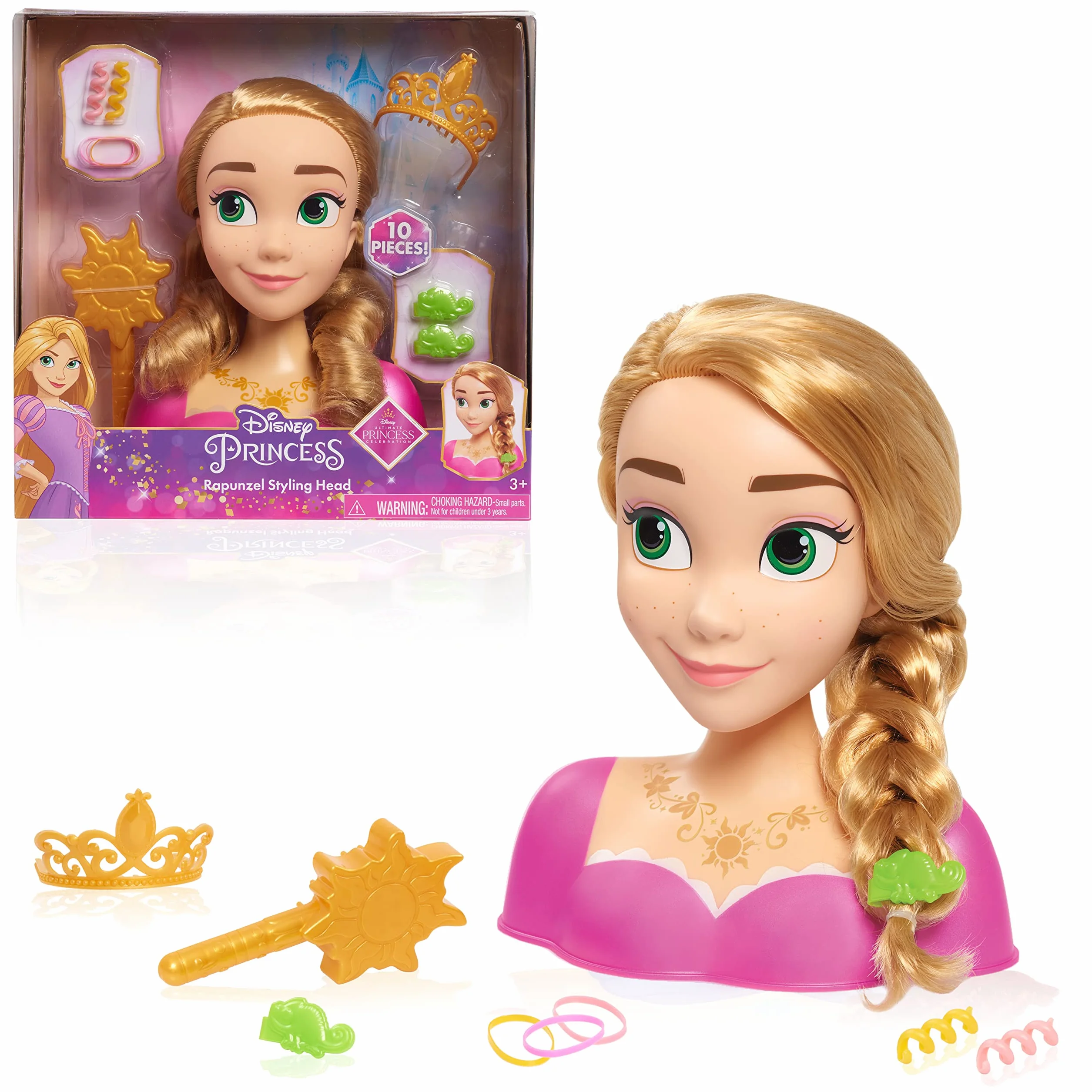 Tête à coiffer Raiponce Princesses Disney, Chevelure Blonde, Coffret de 10 Accessoires, Jouets pour Enfants de 3 Ans et Plus
