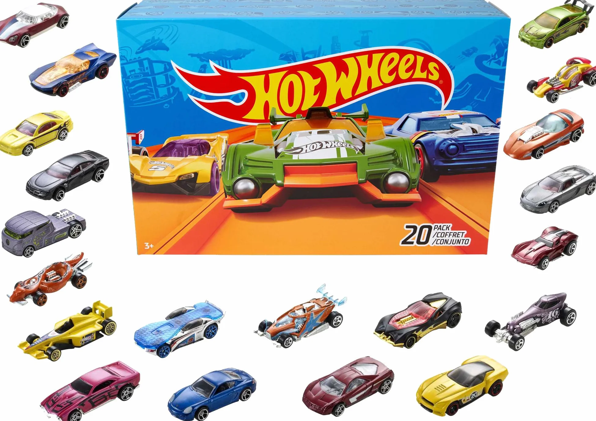 Hot Wheels Coffret 20 Voitures Jouets Échelle 1:64 Détails Réalistes, DXY59