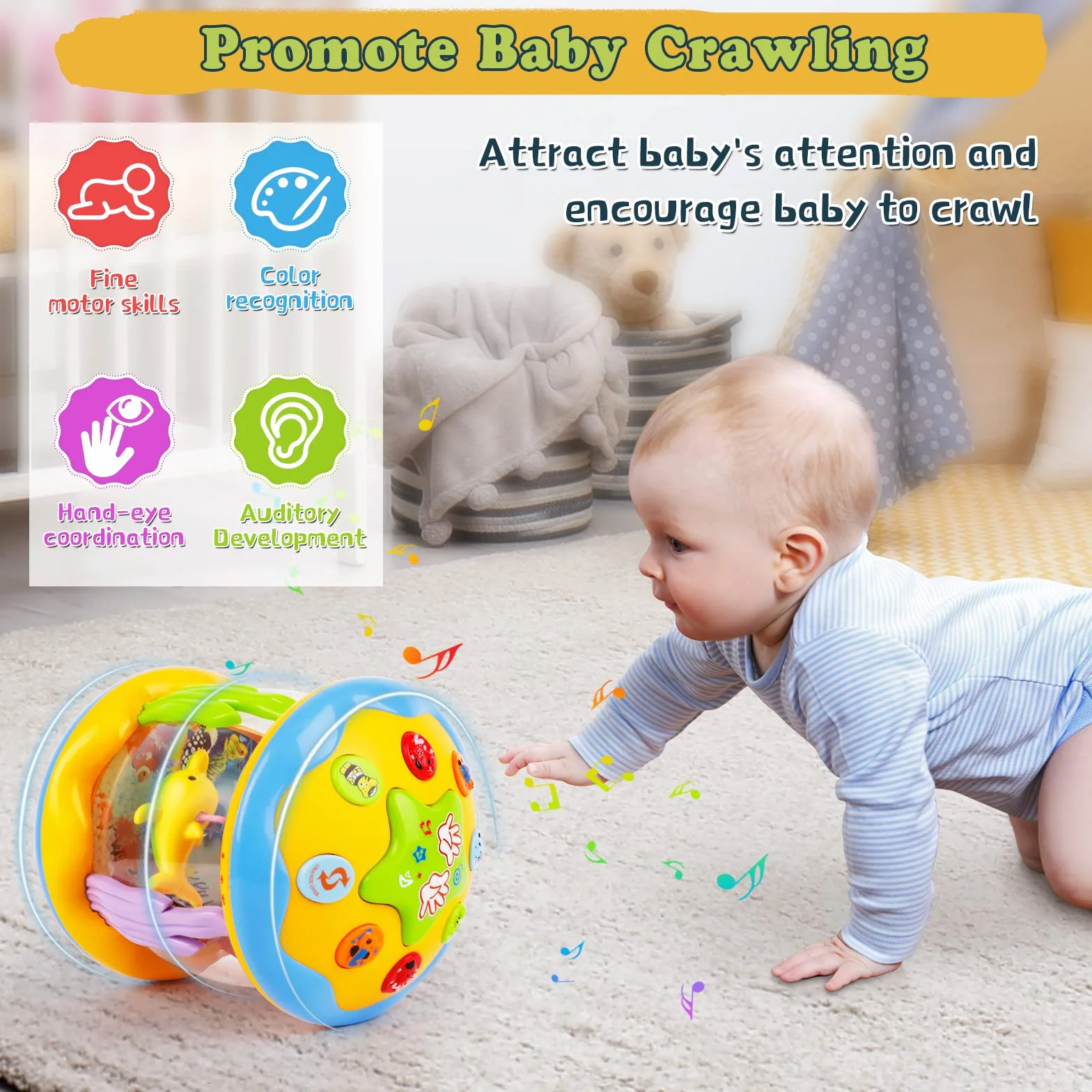 Jouets Musicaux pour Bébé avec Projecteur Tournant, Lumières Multicolores, Cadeau Éducatif pour 1 2 Ans Filles et Garçons