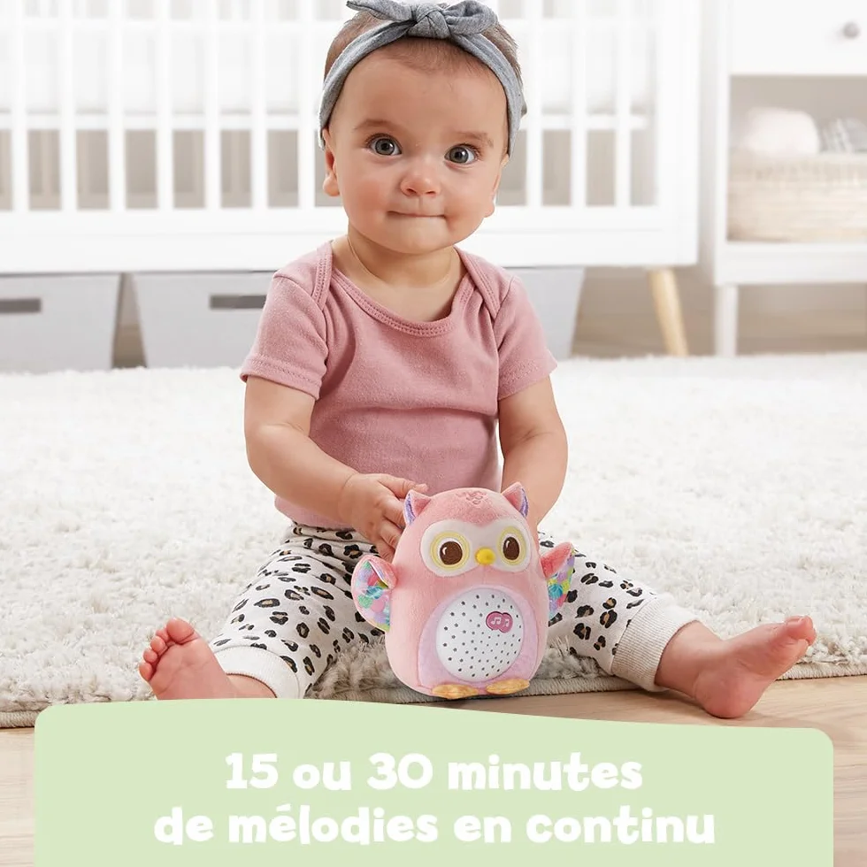 VTech Ma Veilleuse Lumi Chouette Rose, Peluche Apaisante, Veilleuse Musicale et Lumineuse, Cadeau de Naissance