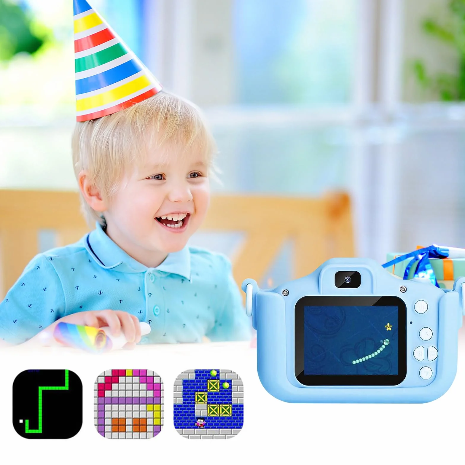 Caméra Numérique Enfant 1080P 20MP avec Carte SD 32Go Étui Antichoc Zoom 8X Écran IPS 2"