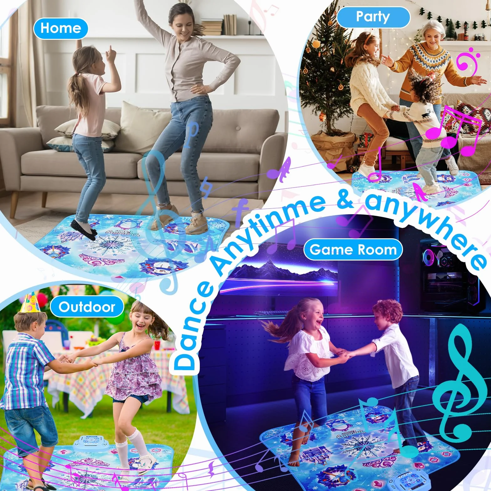 GuKKK Tapis de Danse pour Enfants 8 Touches Bluetooth Musical Interactif Cadeau Noël Filles 3-8+ Ans Bleu