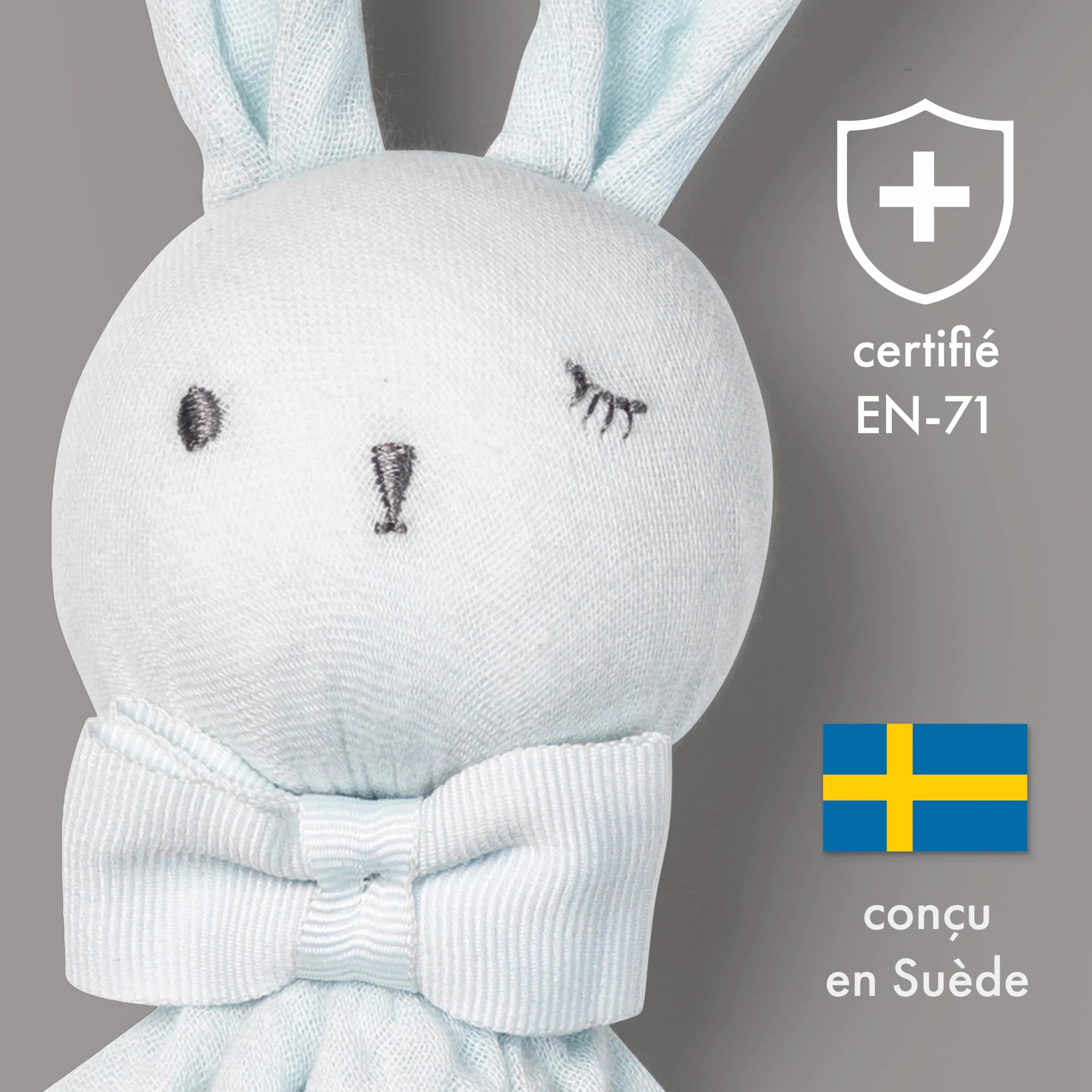 Elodie Details Doudou Lapin Mouchoir 51 x 51 cm 100% Coton Bio Oeko-Tex Bermuda Blue