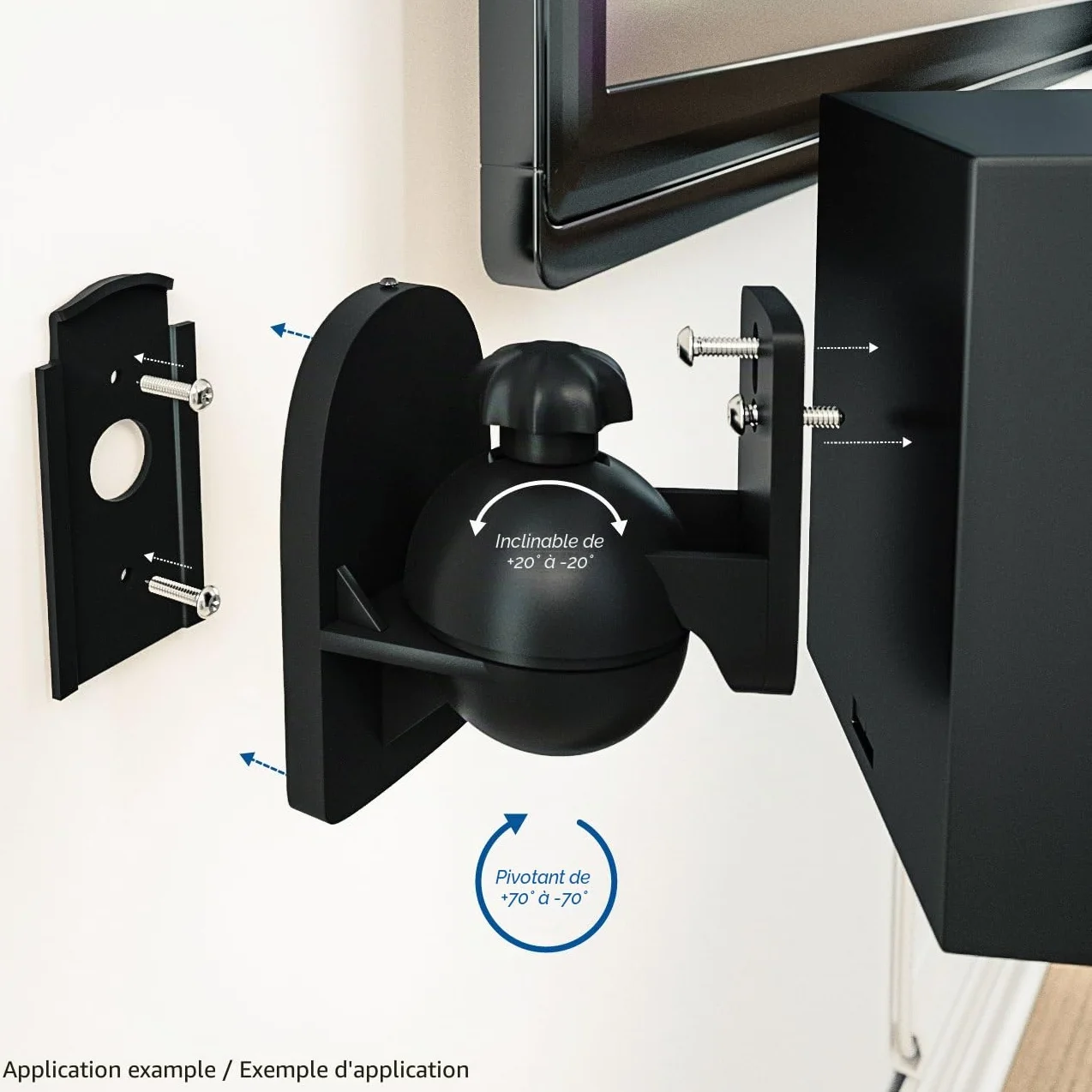 deleyCON Support Mural Universel pour Enceintes Fixation Rotation Inclinaison Charge Max. 3,5kg Noir