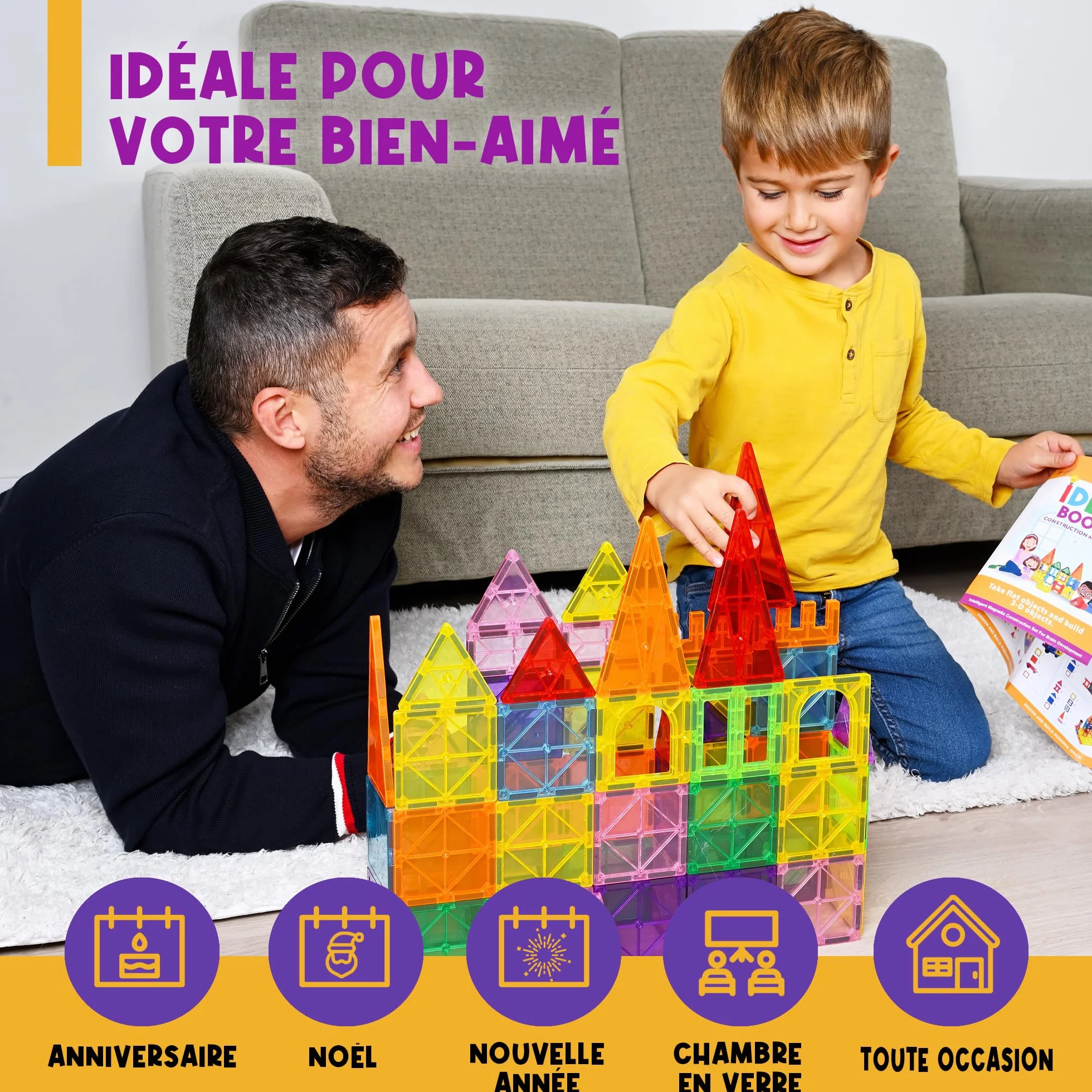 BYTANA Jeu de Construction Magnétique 68 Pièces Blocs Aimantés 3D Jouet Éducatif Créatif 3 Ans
