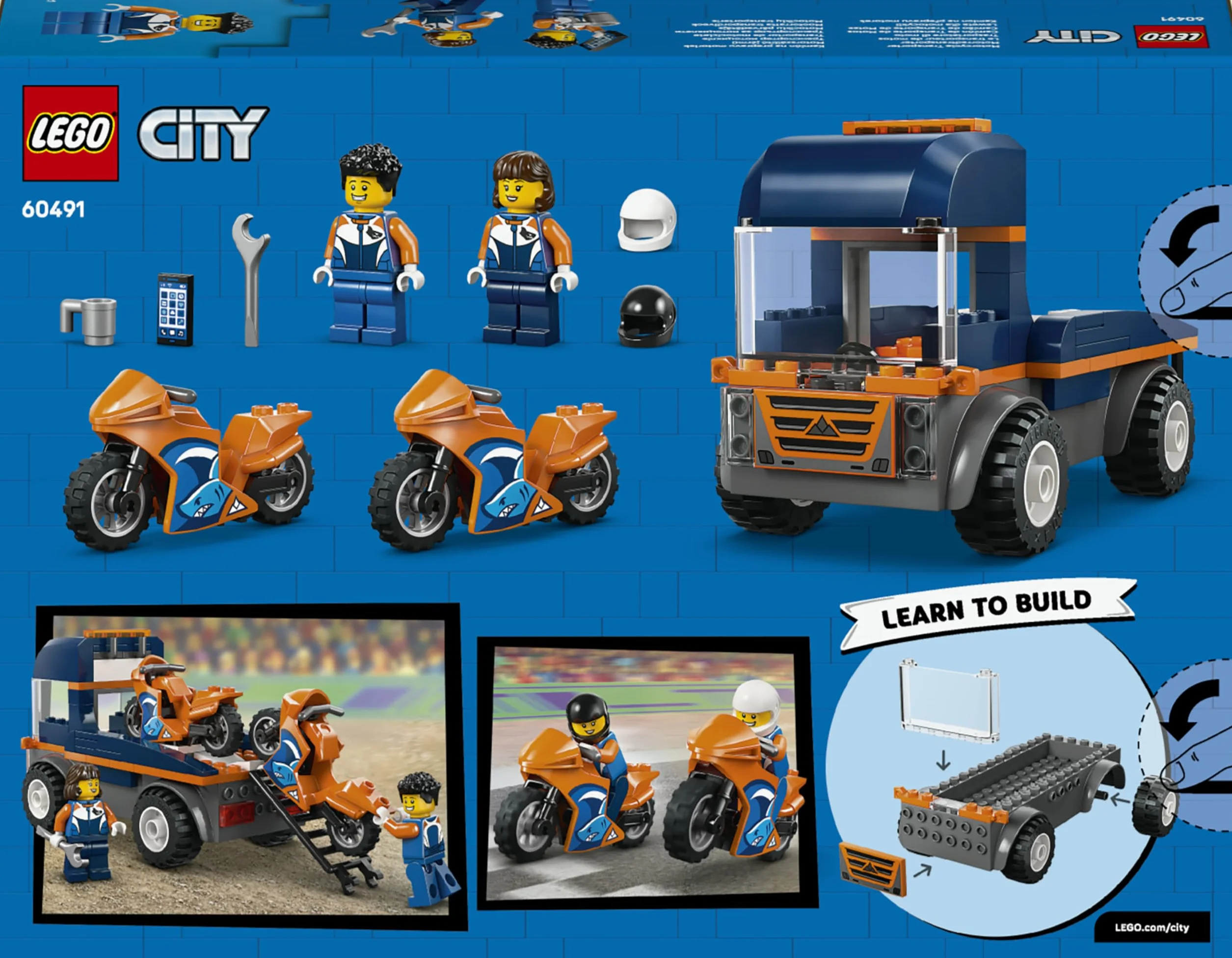 LEGO City Motorcycle Transporter 60491 Flatbed Truck with 2 Motorbikes 2 Minifigures Ramp Accessories Toy for 4+ Year Old Boys