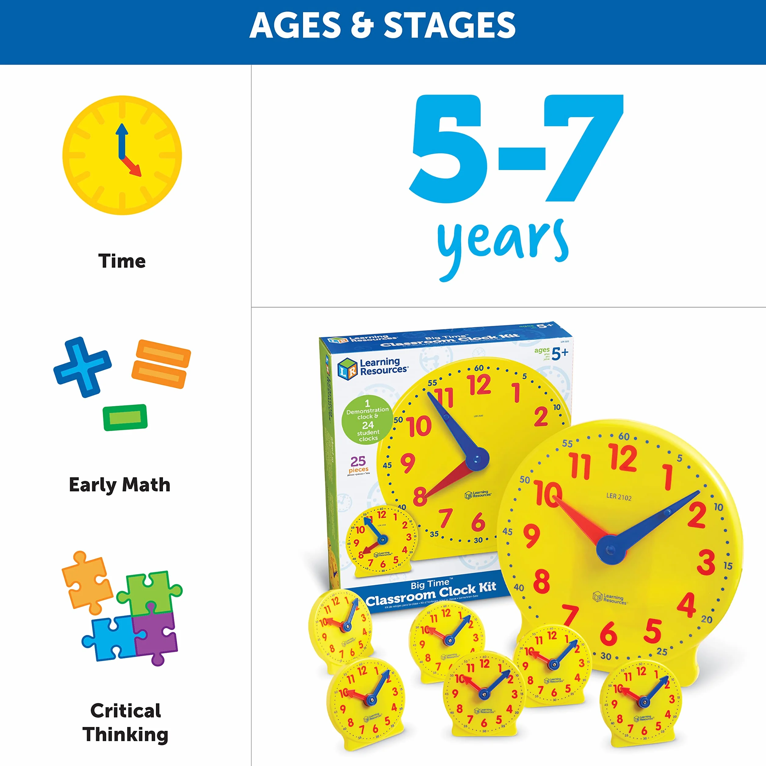 Learning Resources Kit d'Horloges Big Time pour la Classe LER2102