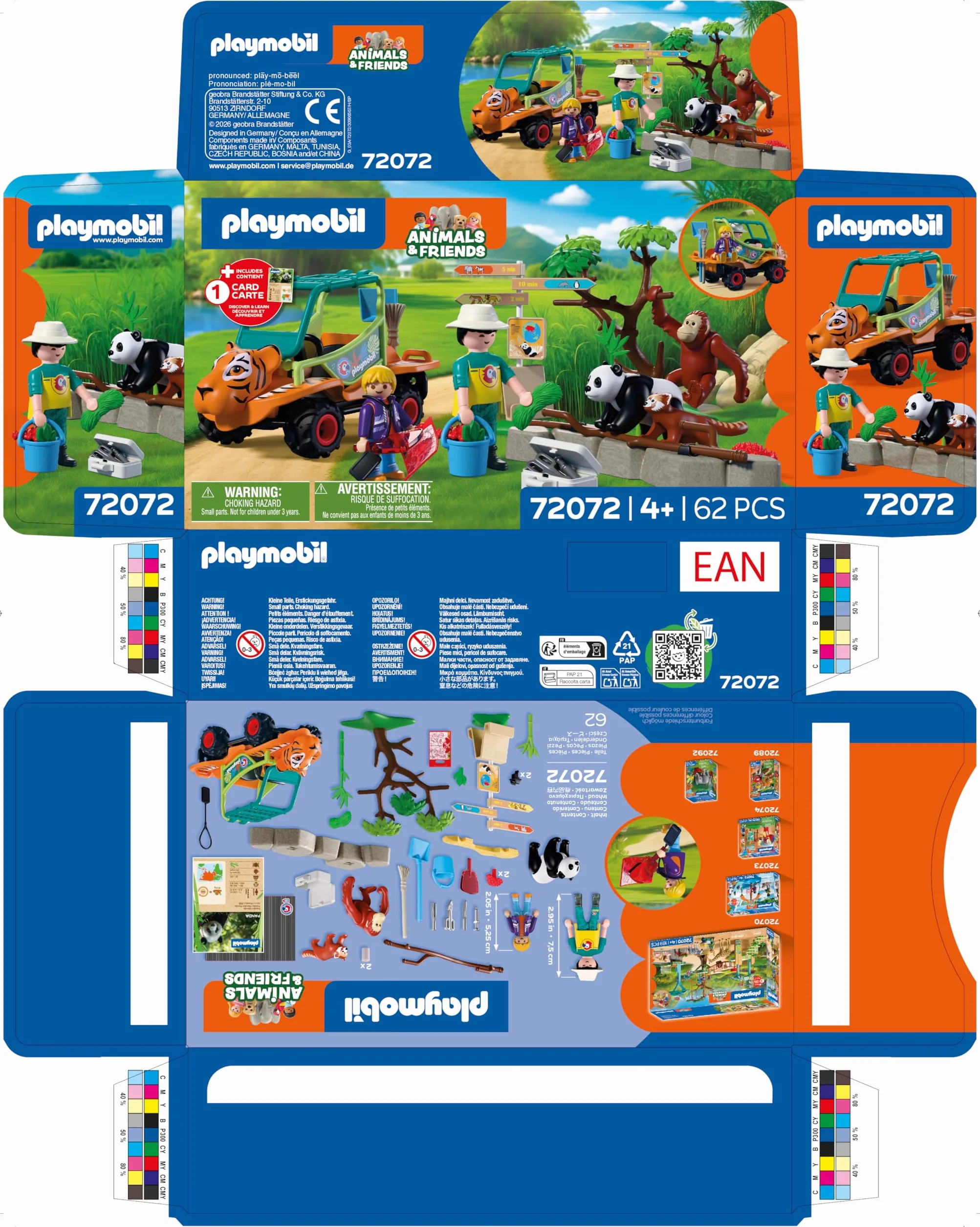 Playmobil Zoo Gardien de Zoo et véhicule avec tête de Tigre et 3 Animaux Jouet pour Enfants 4 Ans 72072