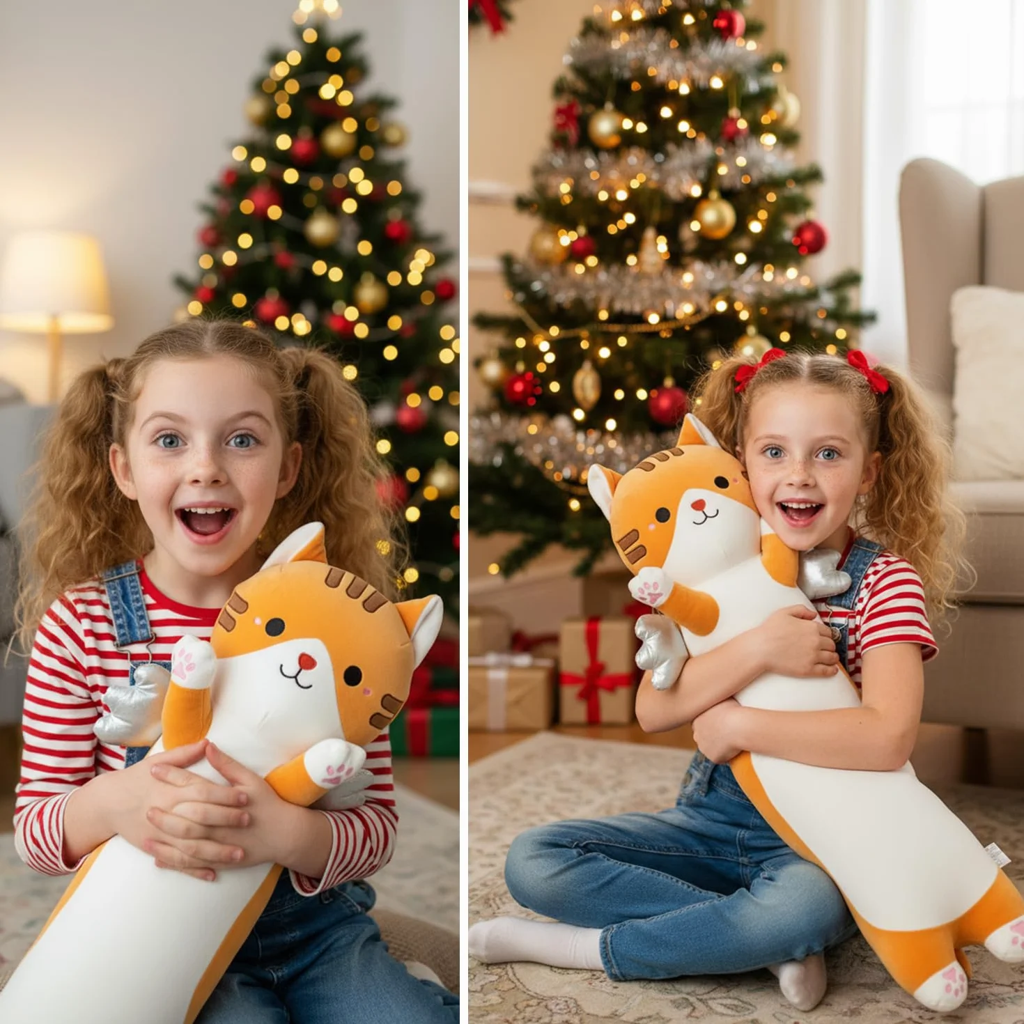 Kekeso Oreiller Peluche Chat Long 60cm Coussin Corps Mignon avec Ailes Kawaii Douce Câliner Cadeau Enfants Jaune