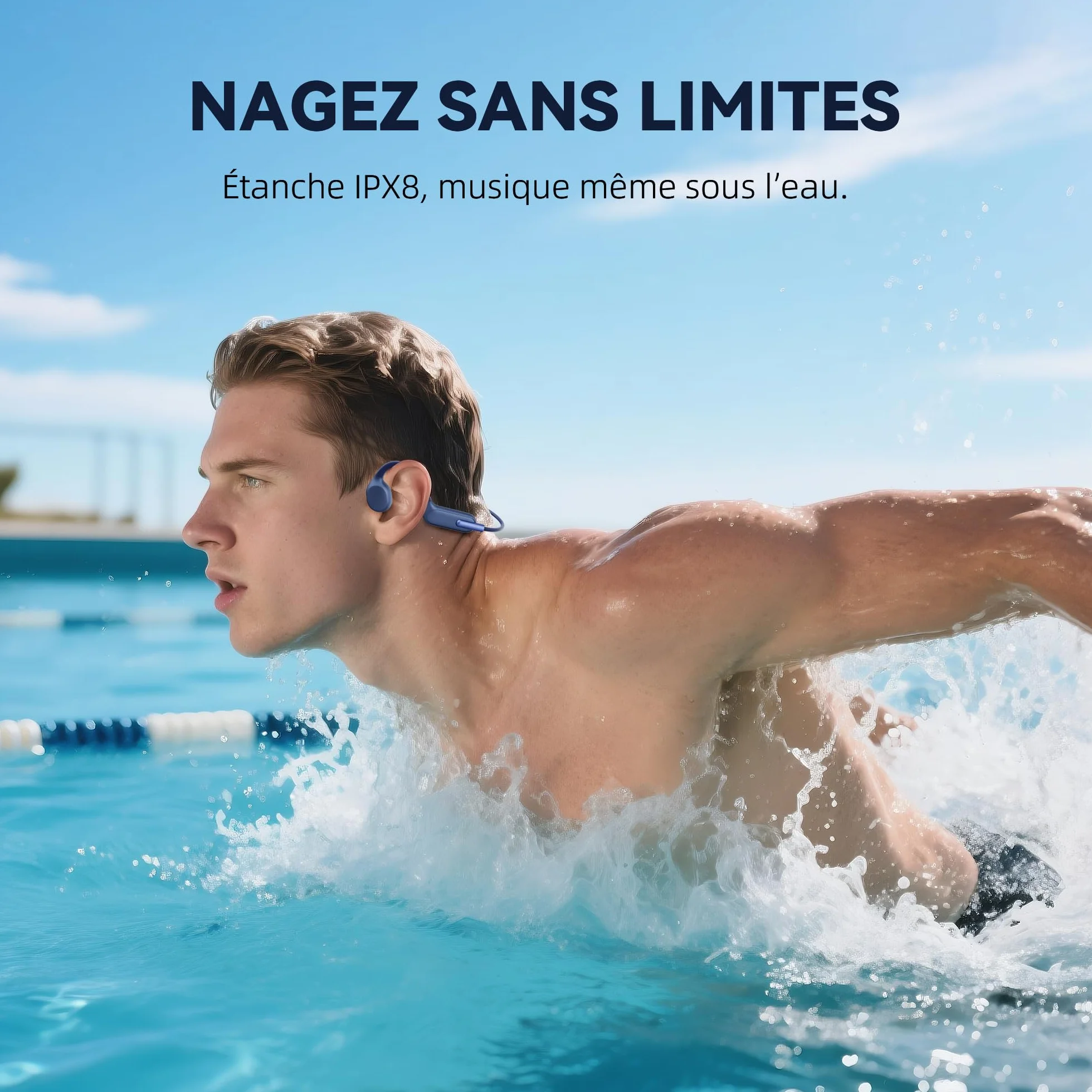 HIFI WALKER Casque Conduction Osseuse Bluetooth 5.3 IPX8 Écouteurs MP3 32 Go Waterproof Natation Sport sans Fil