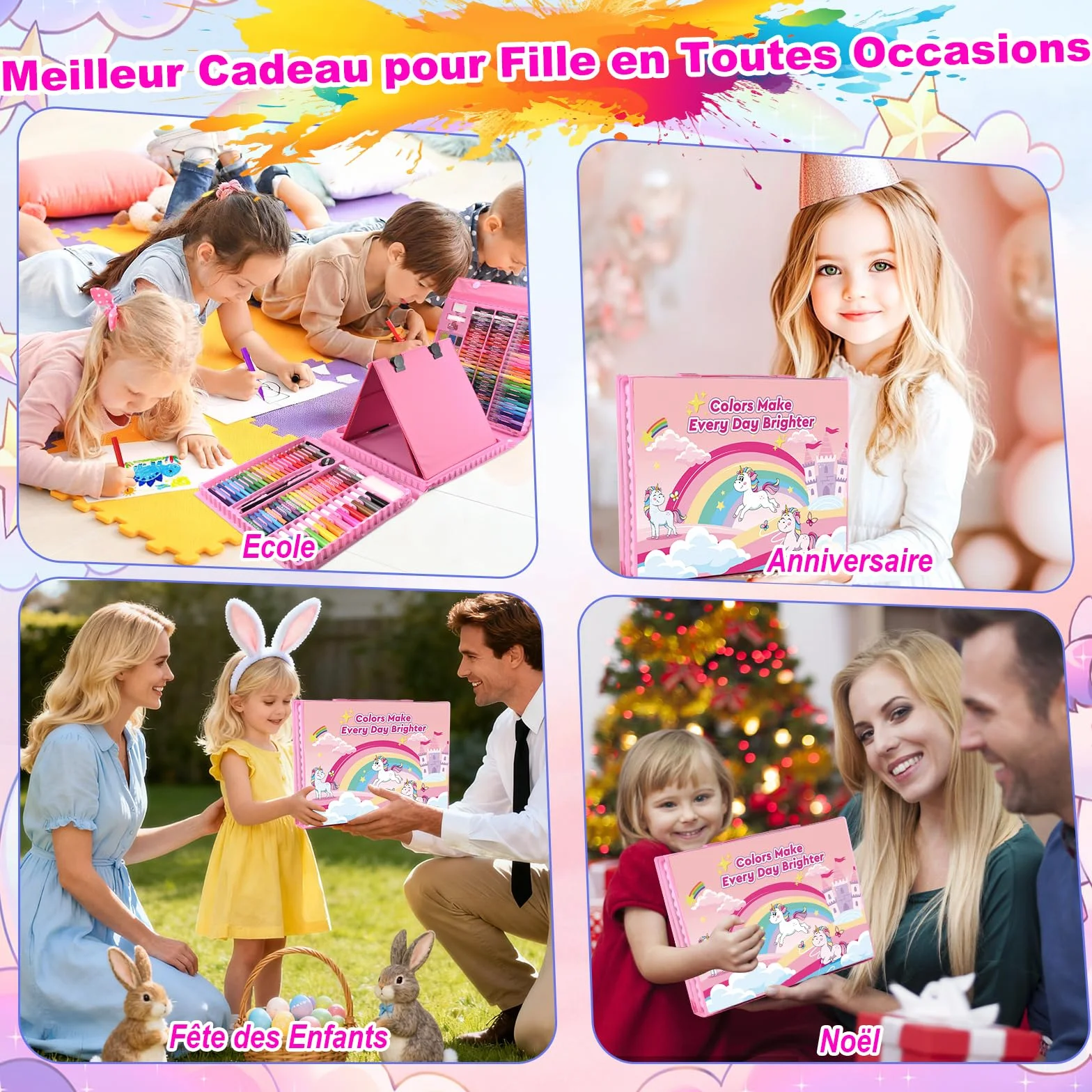 Mallette Dessin Enfant 230 Pièces Kit Coloriage Crayons Couleur Pastels Huile Stylos Aquarelle Cadeau Fille 3-10 Ans