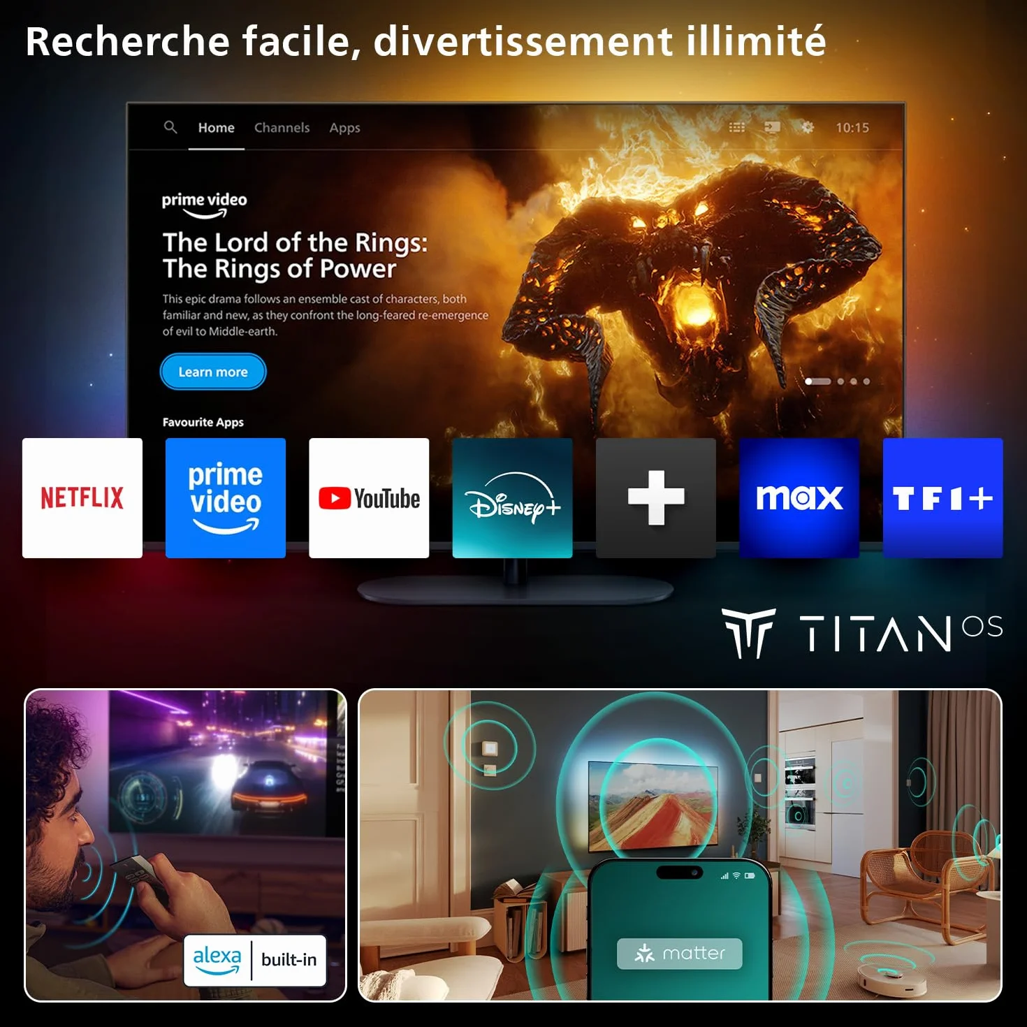 Philips Ambilight 43PUS8500 4K LED Smart TV 43 Pouces Pixel Precise Ultra HD Titan OS Dolby Atmos