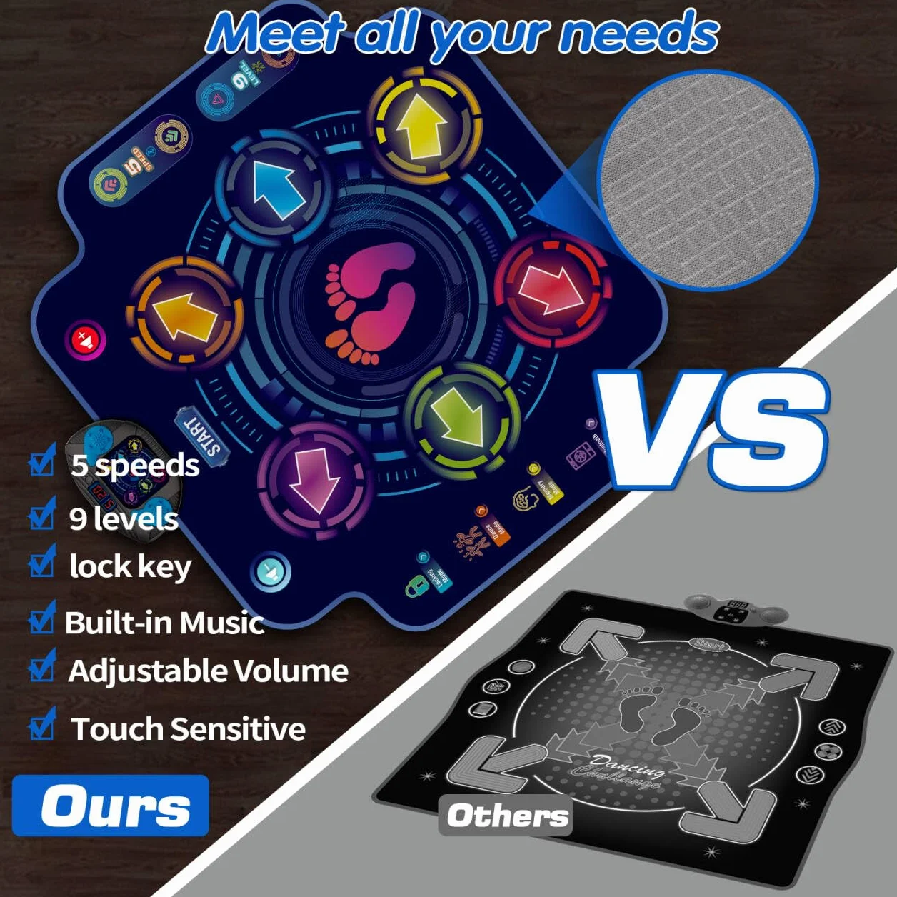 Tapis de Danse Bluetooth Enfants 3-12 Ans 6 Boutons 9 Niveaux 3 Modes Cadeau Noël Anniversaire