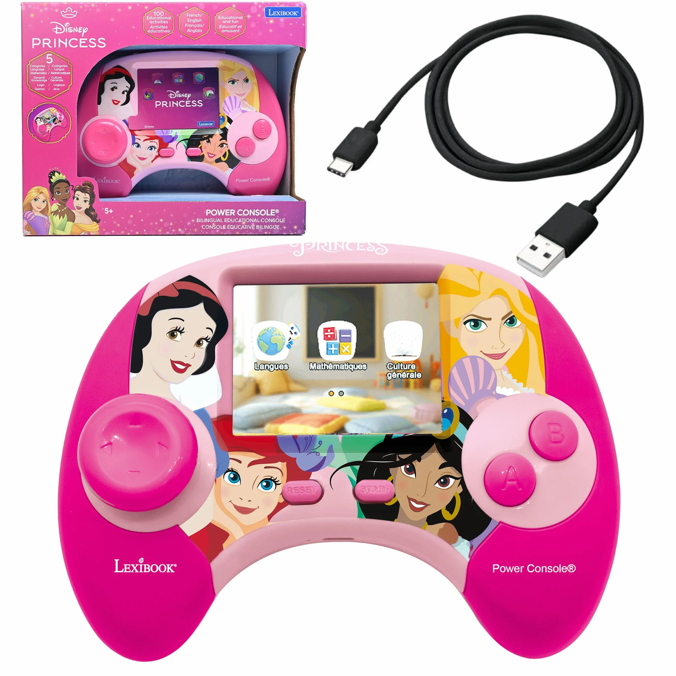 Lexibook Disney Princesses Power Console Console de Jeux éducative bilingue Français/Anglais 100 activités JCG100DPi1