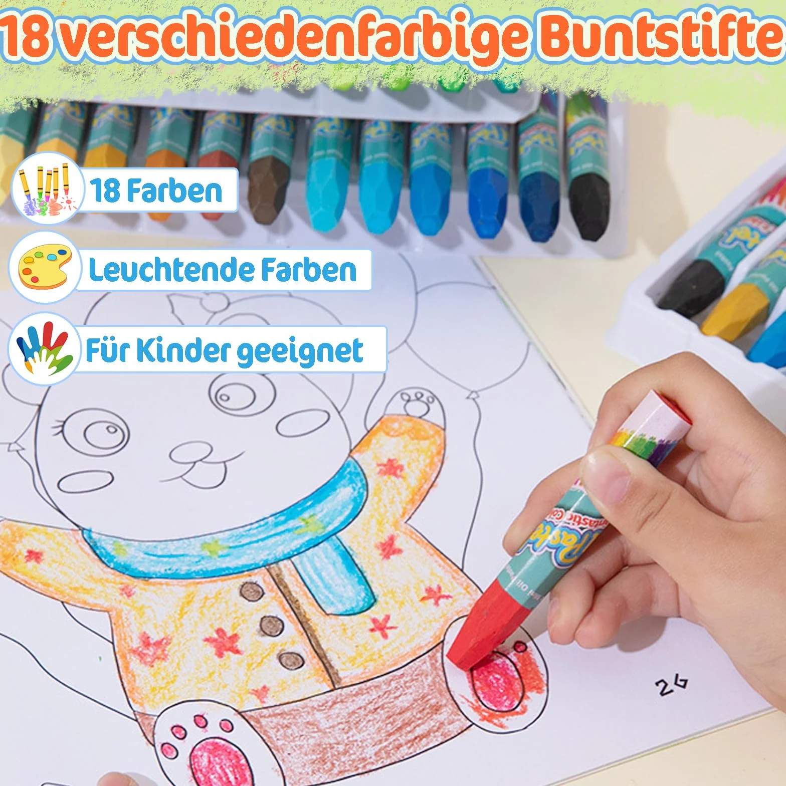 Mini Livre Coloriage pour Enfants 3-9 Ans - Cahier avec 18 Crayons de Couleurs, 24 Styles Activités DIY Dessin Feutres Cadeau Anniversaire