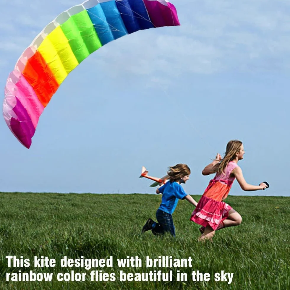 Cerf-volant arc-en-ciel 1,4 m avec corde 30 m pour enfants adultes acrobatie extérieur