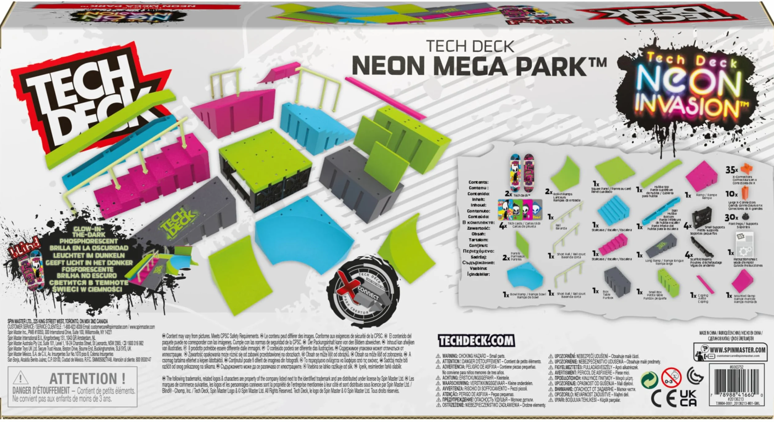 Tech Deck Neon Mega Park X-Connect Creator Ensemble de Rampes Phosphorescentes Personnalisables avec Fingerboards