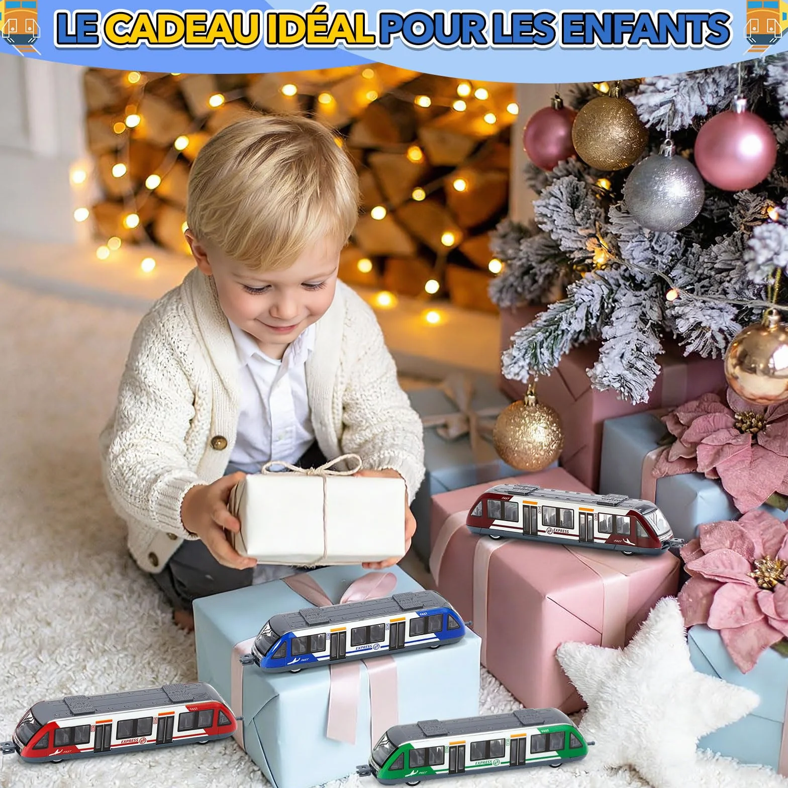 VBACALA Train Jouet 4 Pièces, Train à Grande Vitesse pour Enfants 3 Ans, Compatible Rails 4CM
