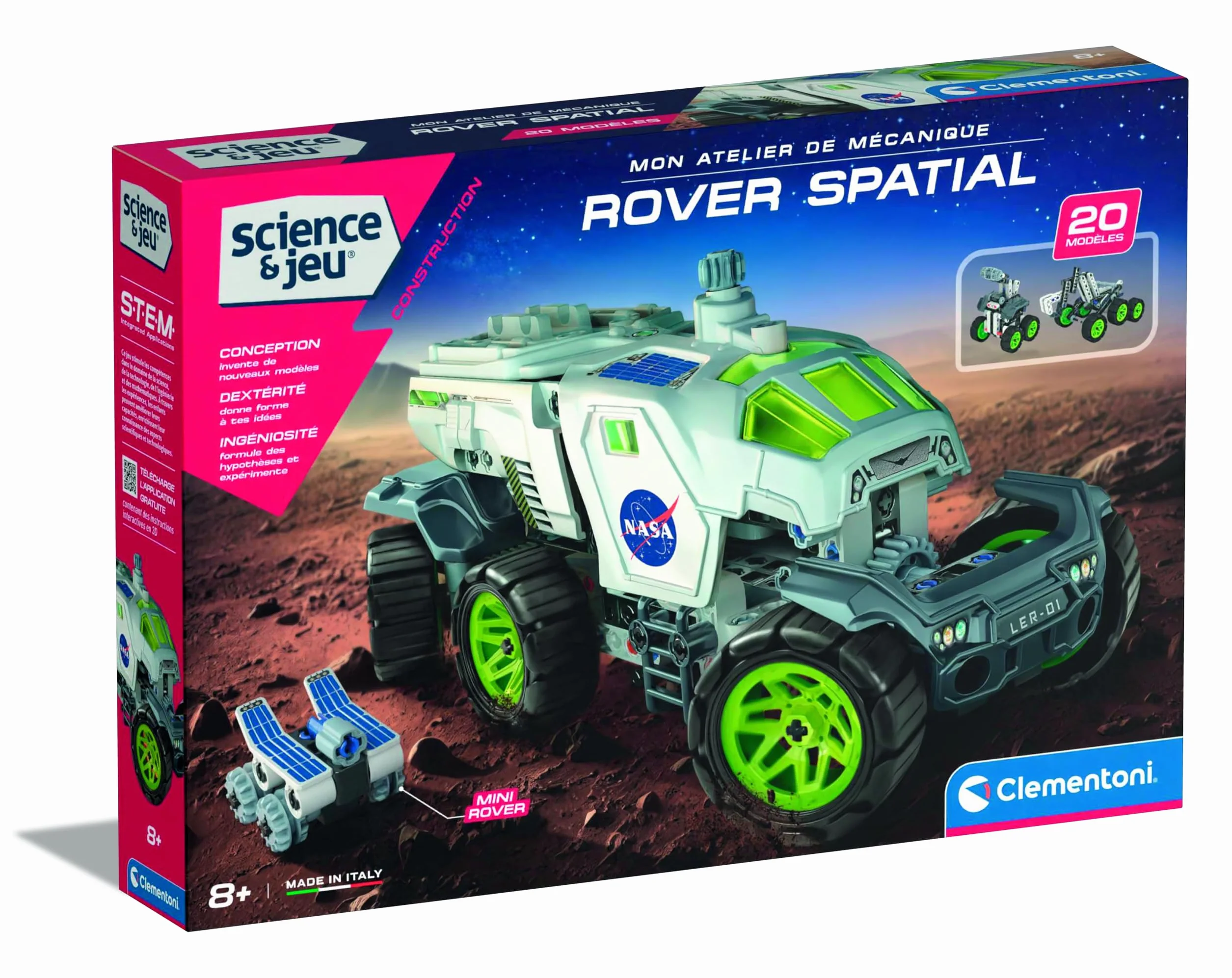 Clementoni Rover Spatial NASA Modèle motorisé Futuriste Exploration Mars Atelier Construction créatif Jeux Éducatif Enfant 8ans
