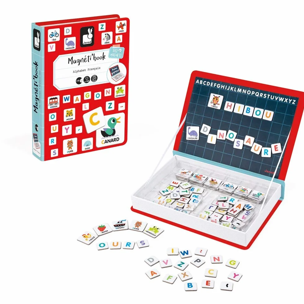 Janod Magneti'Book Alphabet Jeu Éducatif Magnétique 142 Pièces Version Française Dès 3 Ans