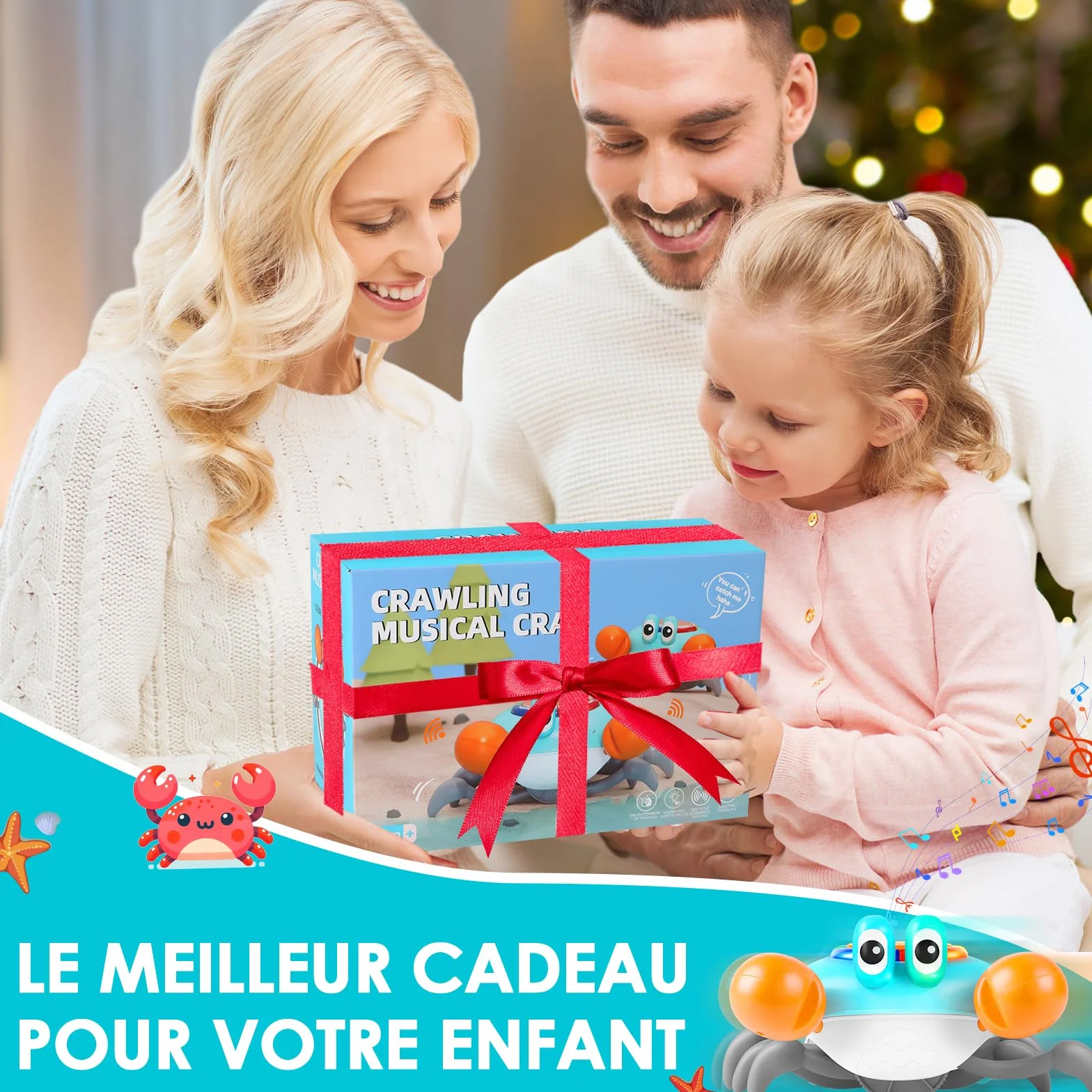 Jouet crabe électronique pour bébé avec musique et évitement des obstacles, cadeau pour enfants 3-7 ans