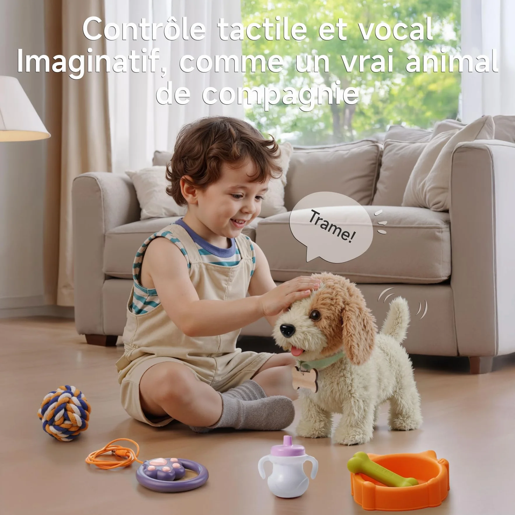 Jouets pour Chien Interactifs Réalistes pour Enfants, Marche et Aboie en Laisse, Peluche électronique pour 3-7 Ans