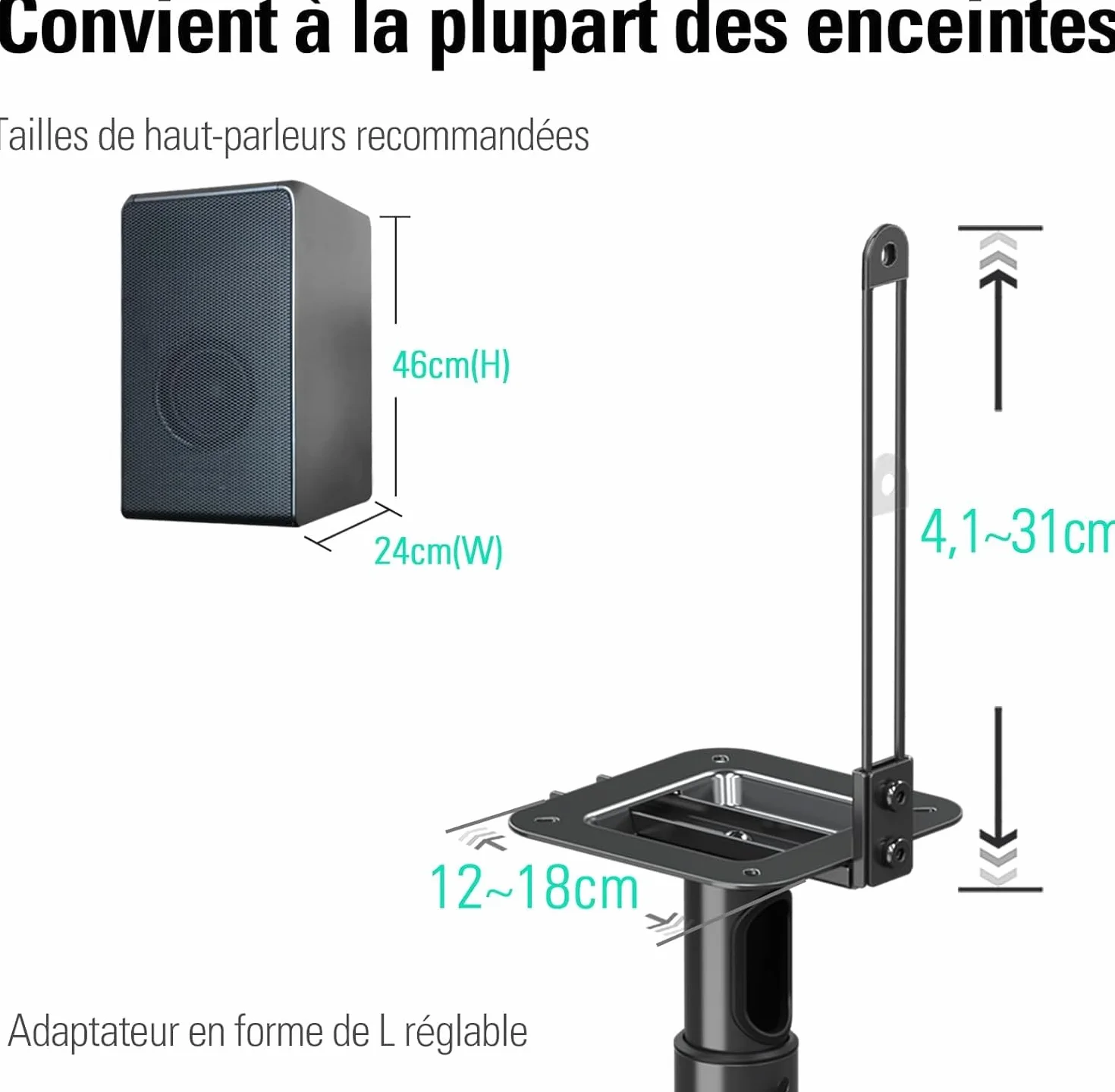 Mounting Dream Lot de 2 Supports de Haut-parleurs réglables en Hauteur pour Satellites jusqu'à 5 kg
