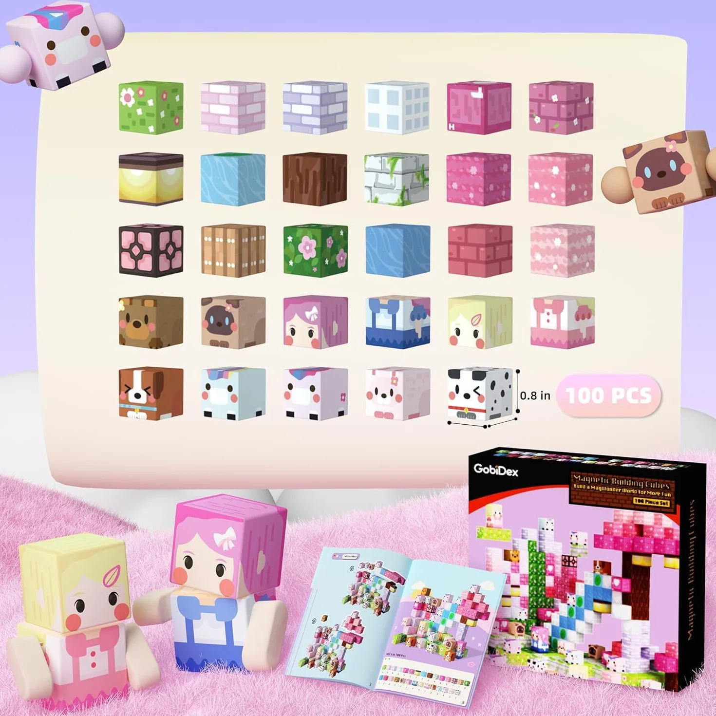 GobiDex Bloc Magnétique Enfant 100 Pièces - Jouet Éducatif Licorne pour Filles 3-10 Ans