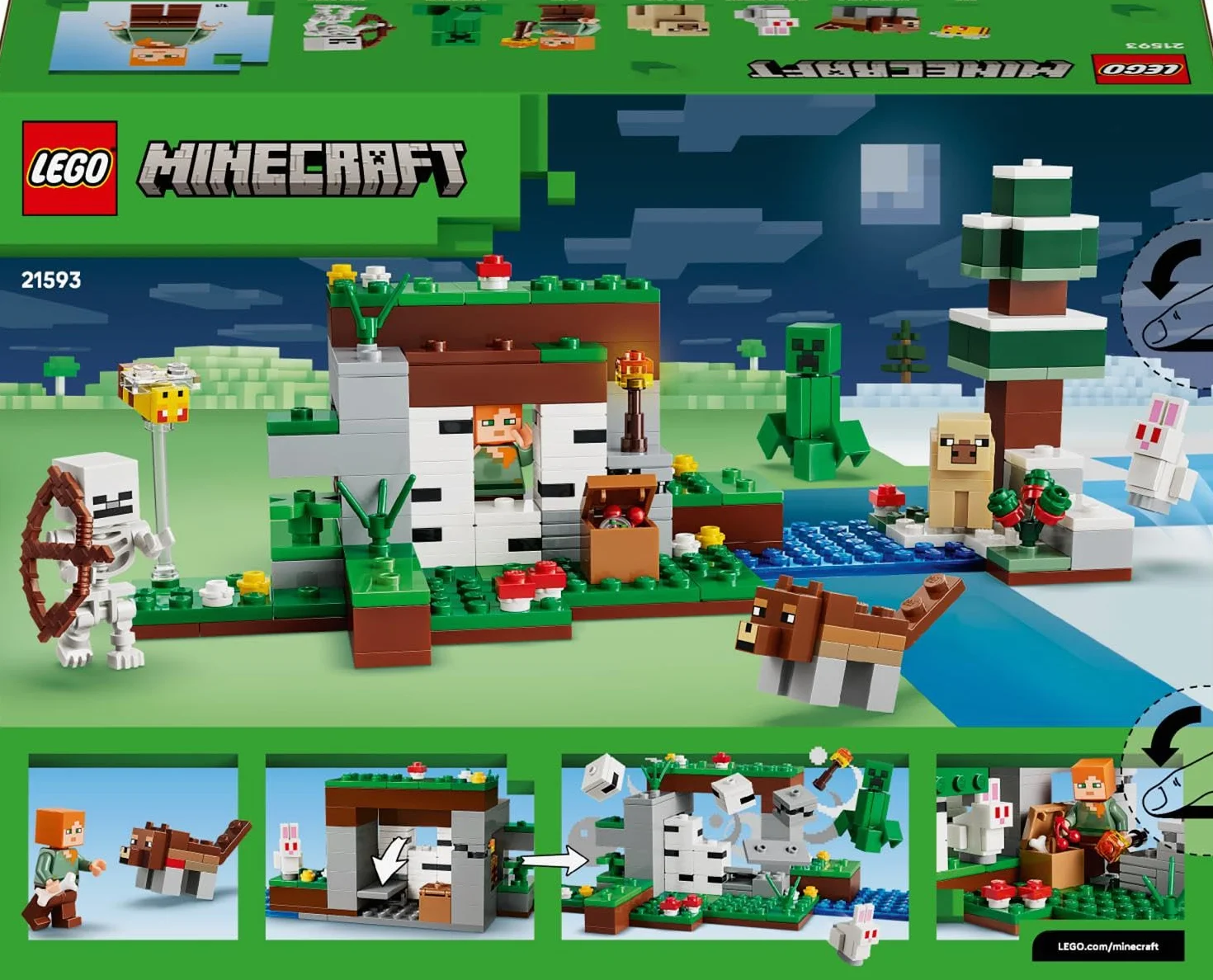 LEGO Minecraft L’Aventure de la Première Nuit 21593 Jeu Interactif 7 Figurines Alex Creeper Squelette Loup des Bois Cadeau Gaming 8 Ans