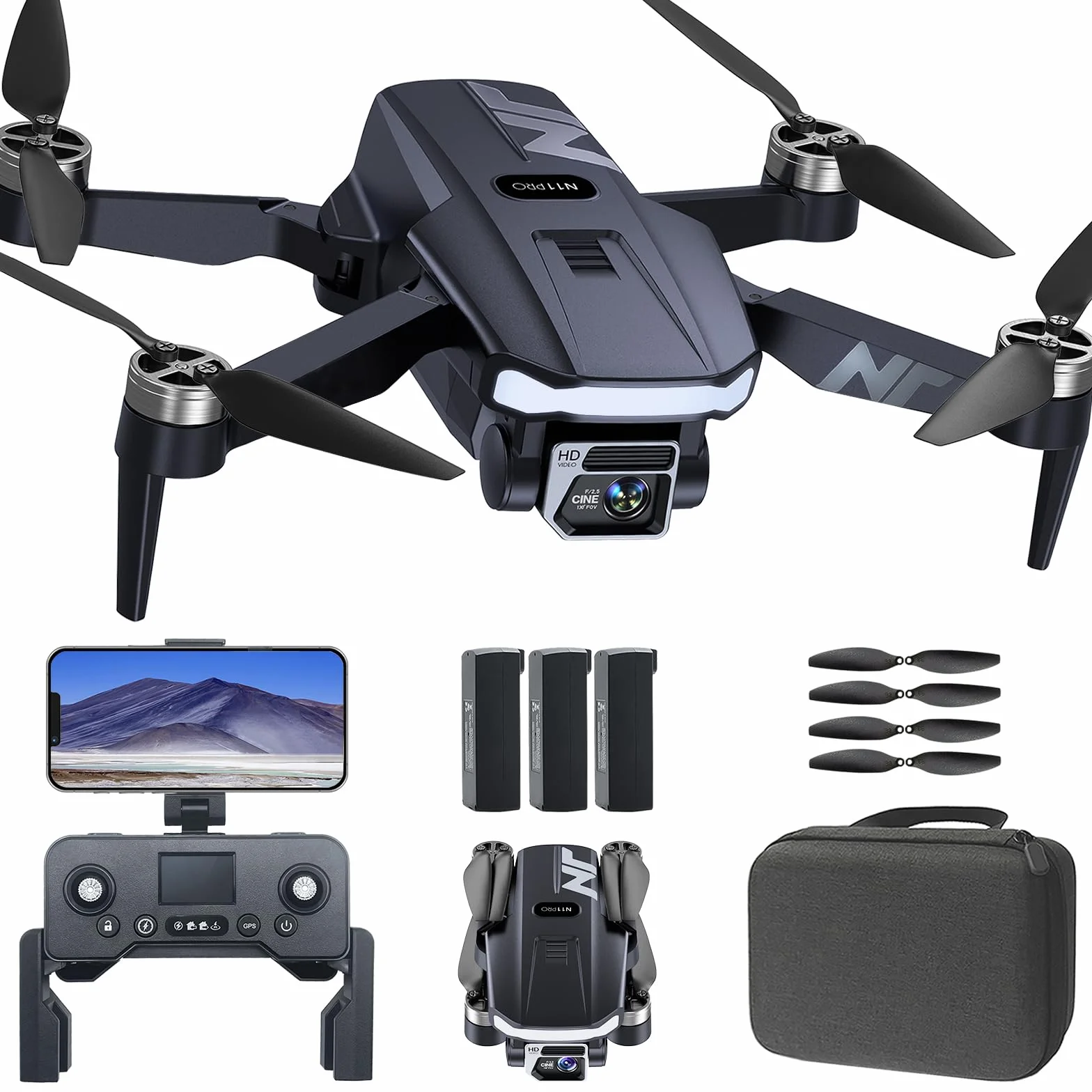 Dron GPS z kamerą 4K UHD dla dorosłych, 90 min lotu, silnik bezszczotkowy, odporność na wiatr, śledzenie, powrót, Wi-Fi 5G FPV, waga <249g, 3 baterie - NAFYRE N11 PRO