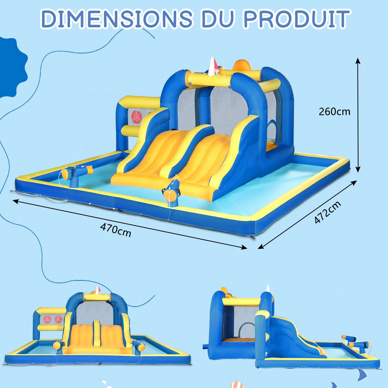 LEADZM Château Gonflable pour Enfants avec Double Toboggan, Zone de Saut, 470x472x260 cm, 150 kg