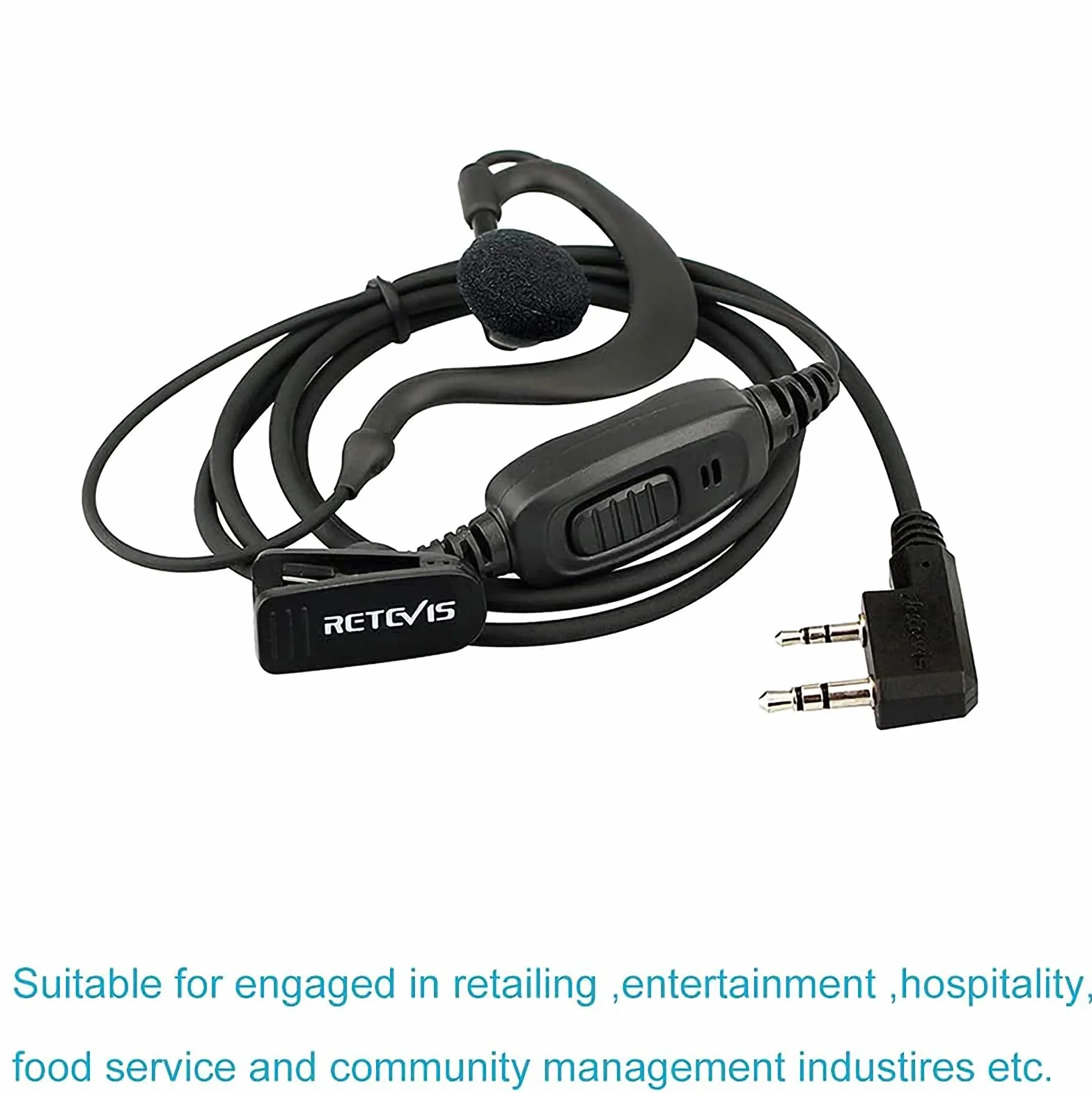 Retevis RE3120 Oreillette Talkie Walkie Type C 2 Broches Casque Compatible RT24 RT27 RT22 BaoFeng BF-888S Kenwood 10 Pièces