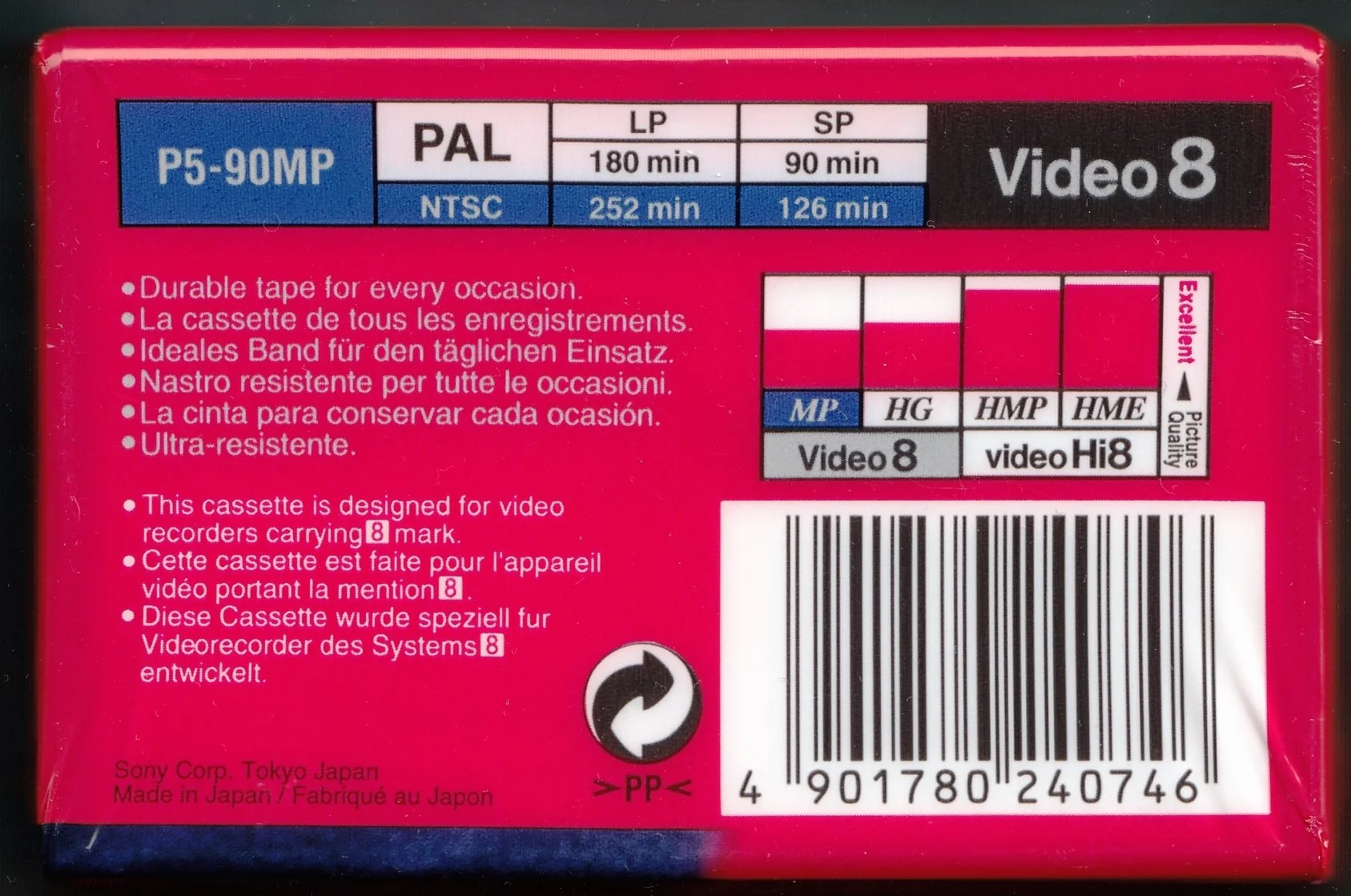 Sony Cassette vidéo 8 MP 8 mm 90 mn P590MP