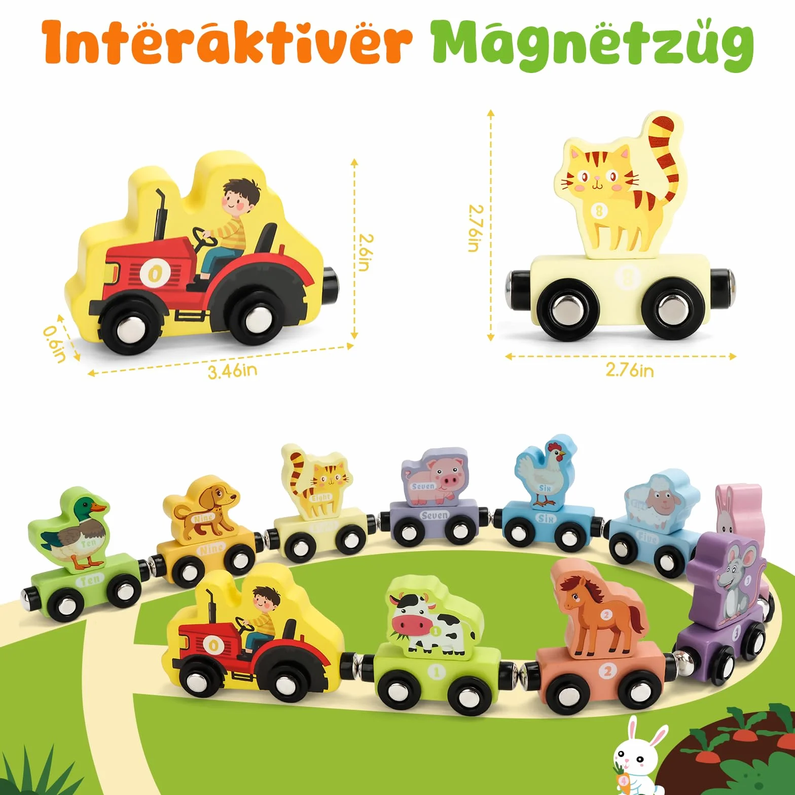 Train Montessori en Bois avec Aimants et Animaux Jouet Éducatif 1-4 Ans Cadeau Anniversaire
