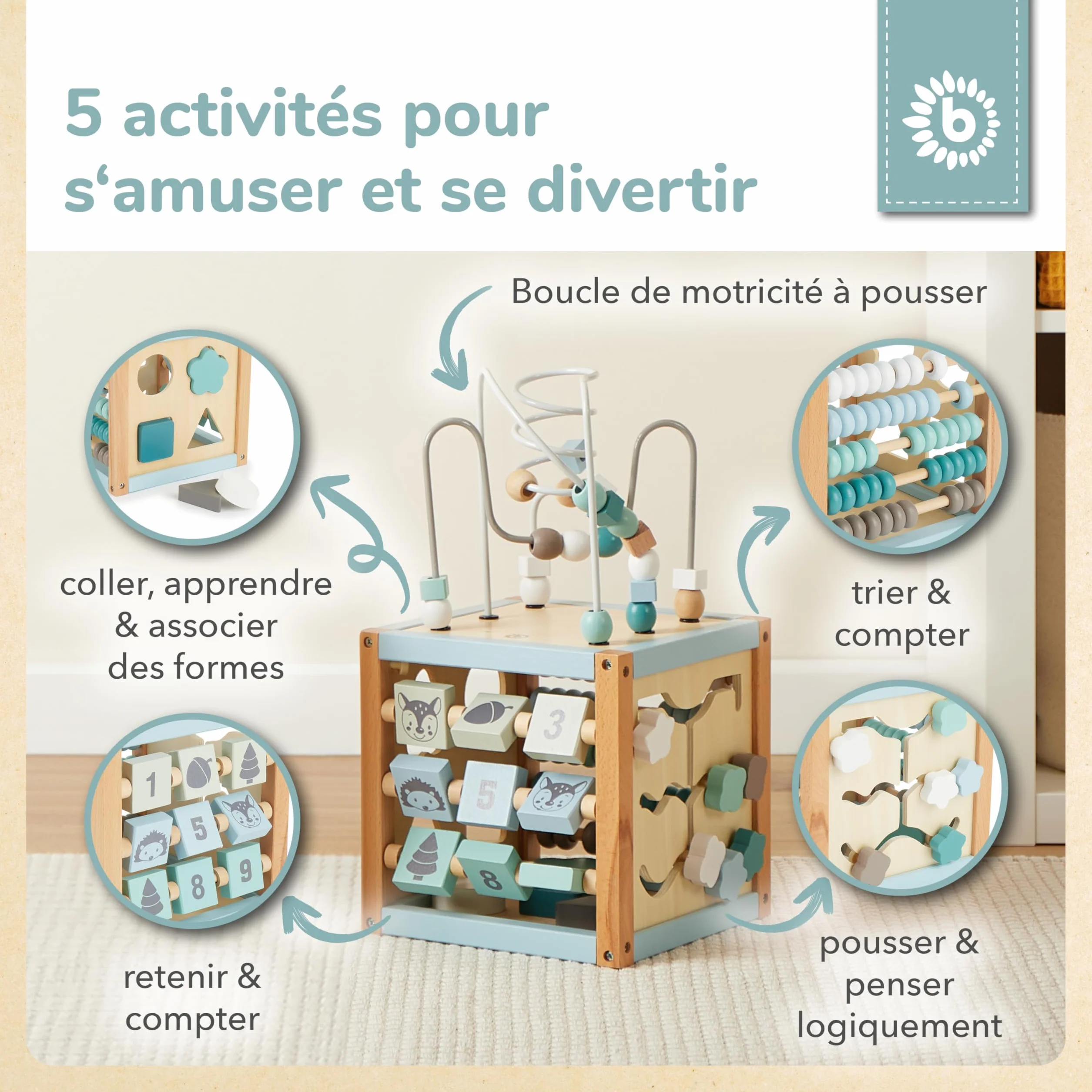 BIECO Cube D'activité Bois Jeu Motricité Bébé Table