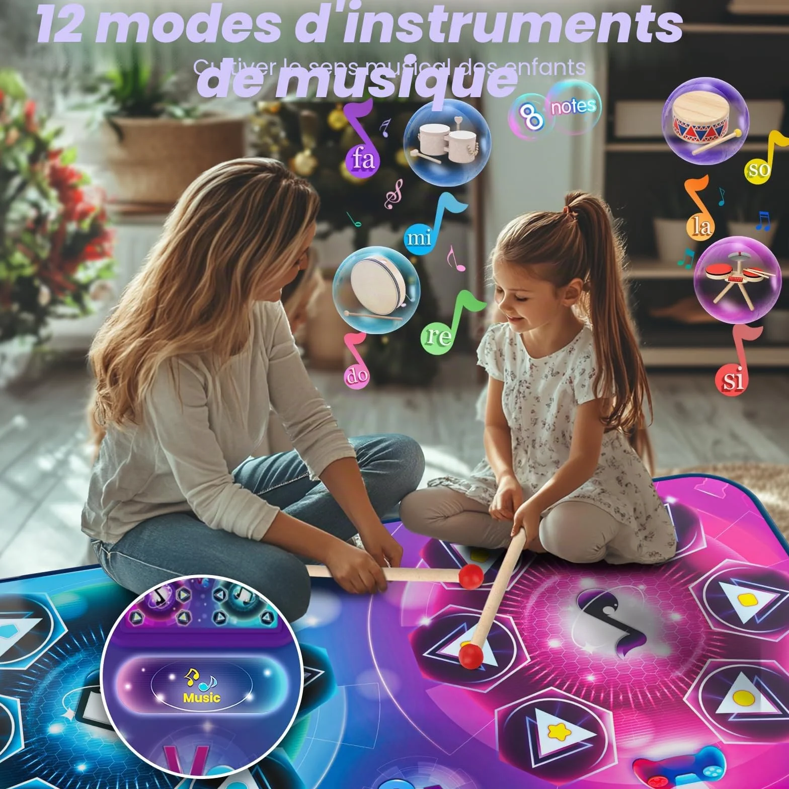 Tapis de Danse Rechargeable Double Joueur Taille Extra-Large 150x96 cm avec Musique Mode Défi Piano Lumières LED Cadeau Enfants 3-12 Ans