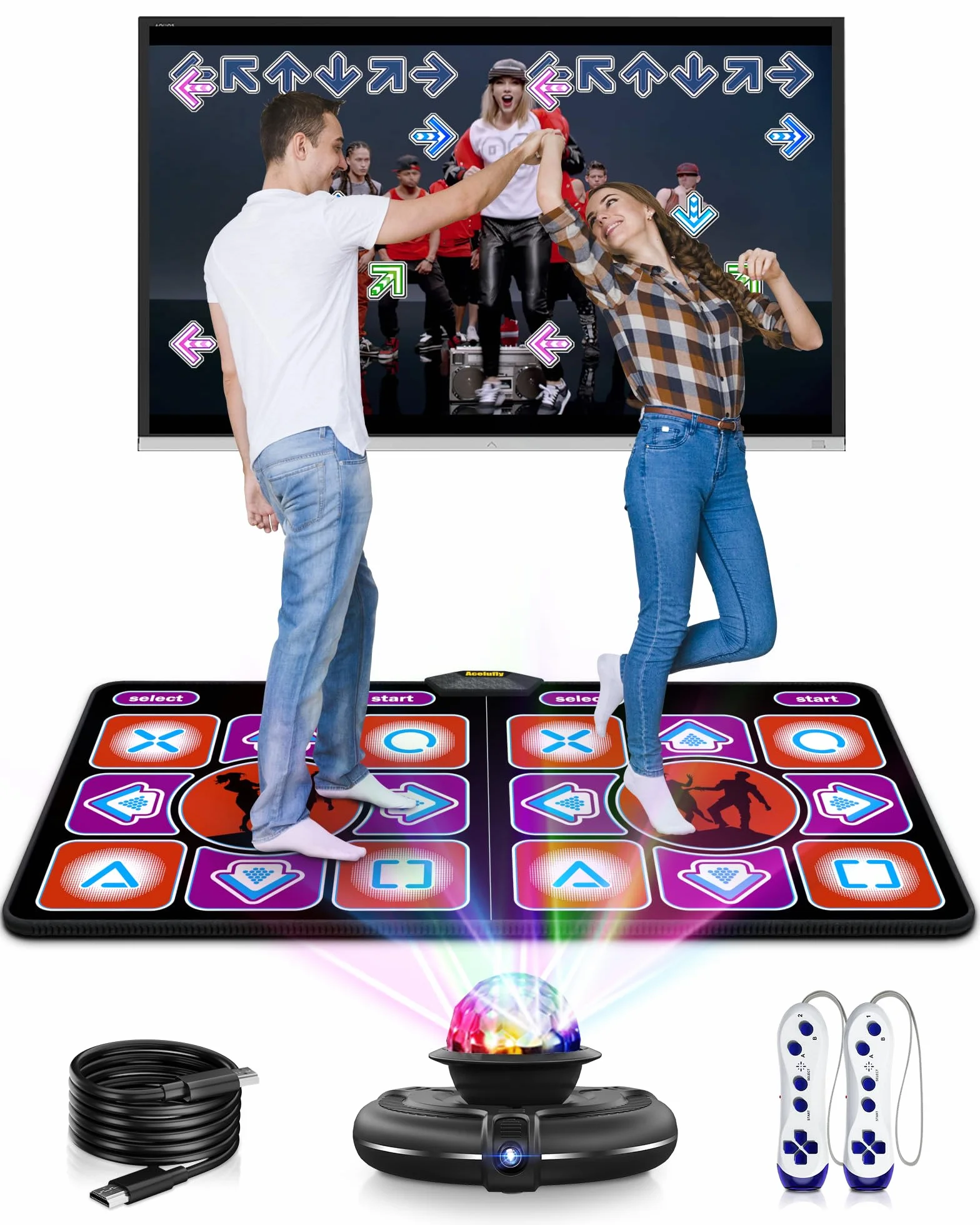 Tapis de Danse en Flanelle avec Caméra HD pour TV, Manette sans Fil, Antidérapant pour Enfants et Adultes