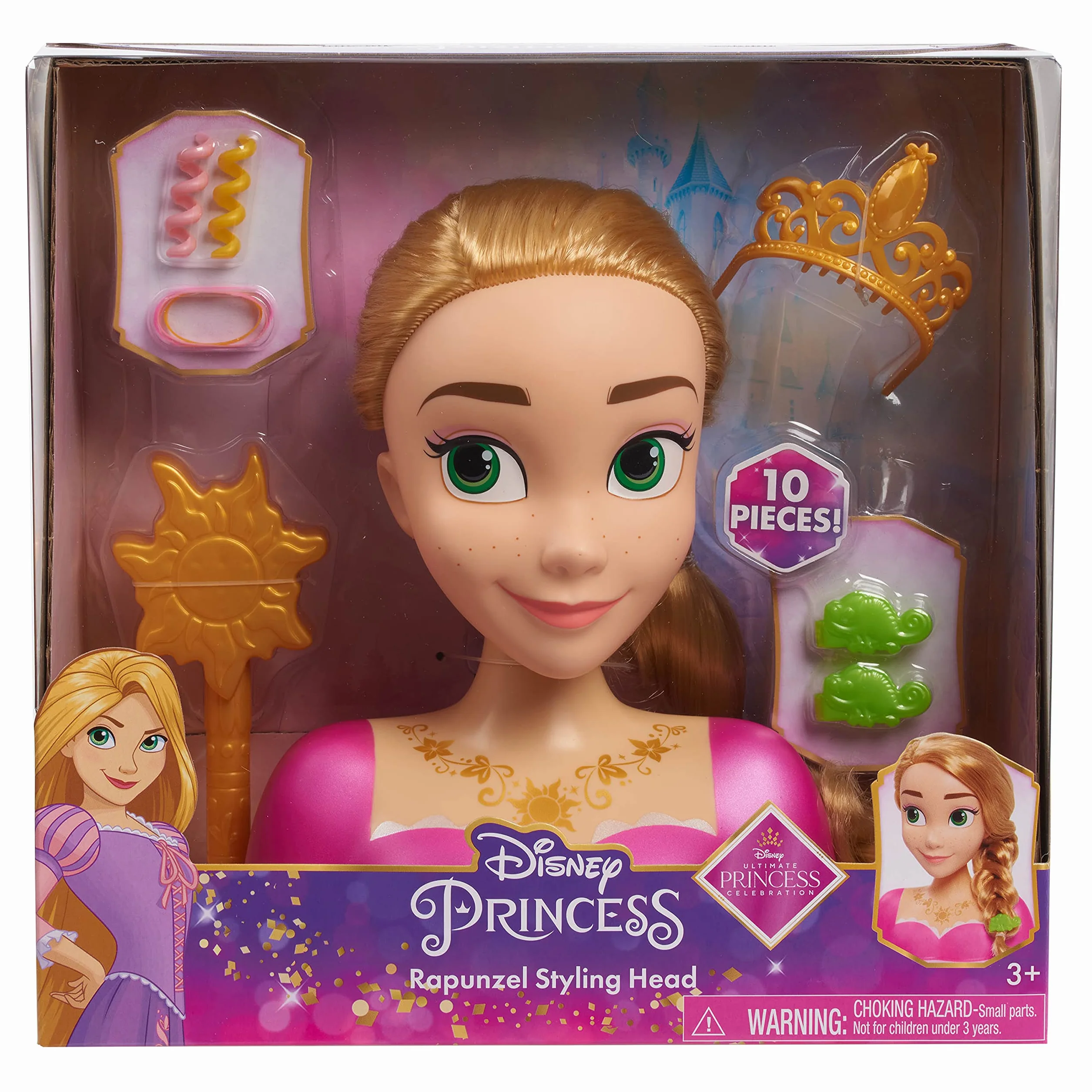 Tête à coiffer Raiponce Princesses Disney, Chevelure Blonde, Coffret de 10 Accessoires, Jouets pour Enfants de 3 Ans et Plus