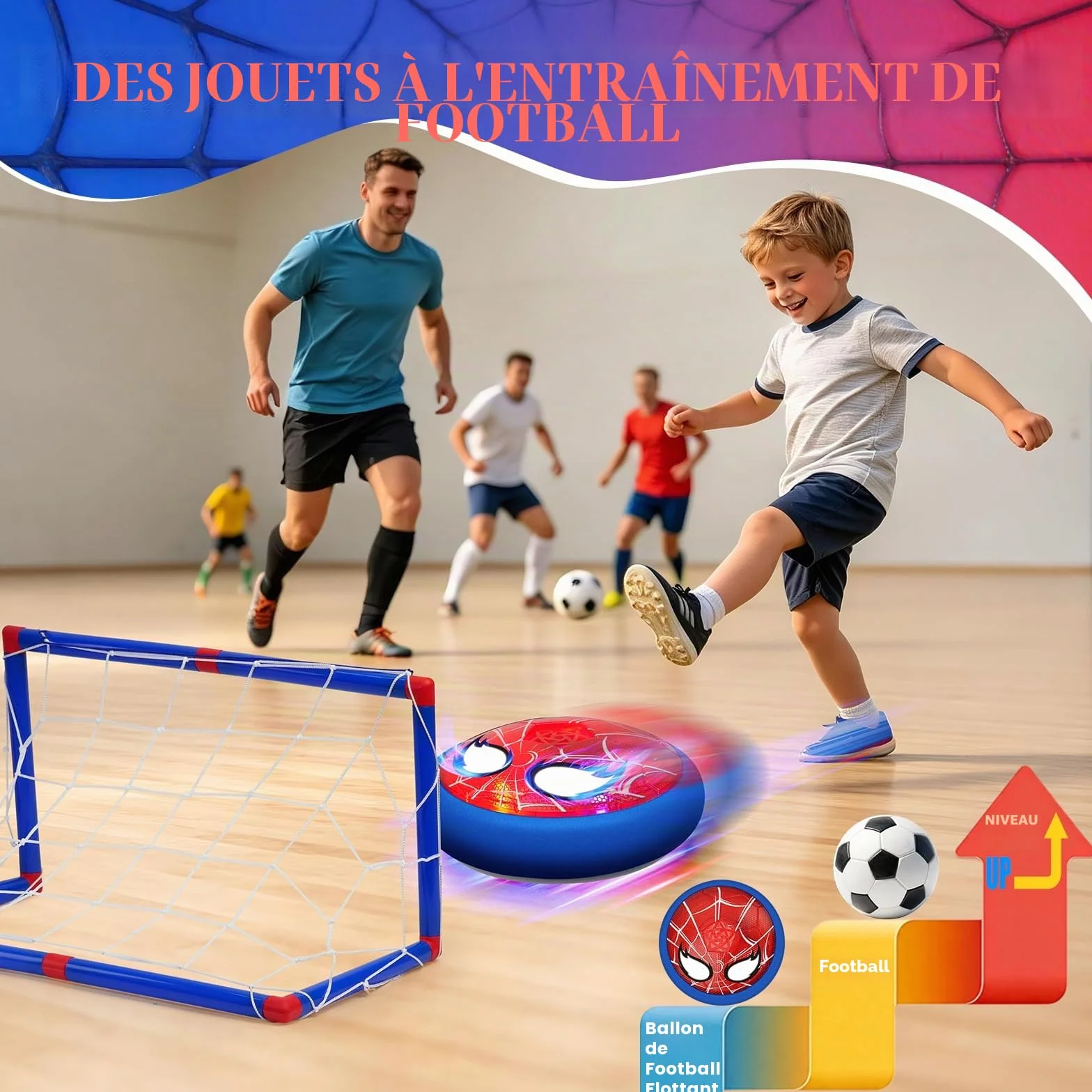 Ballon de Foot Enfant avec 2 Cages de But & Yeux Lumineux, Air Power Football Jouet 3-12 Ans