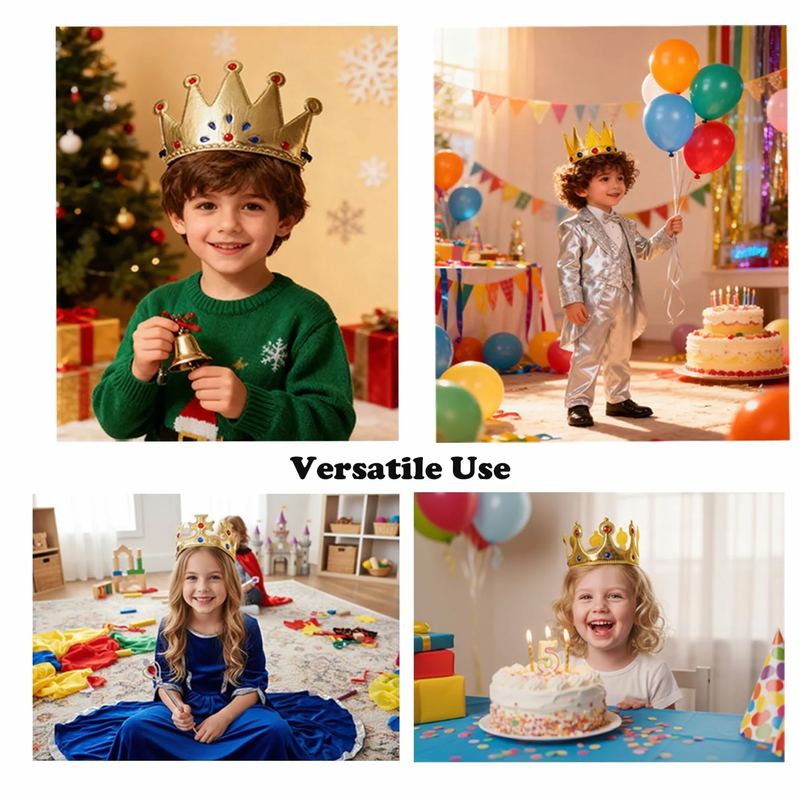 Couronnes Dorées Galette des Rois 6 Pièces, Couronne Roi et Reine Réutilisable Enfants Adultes