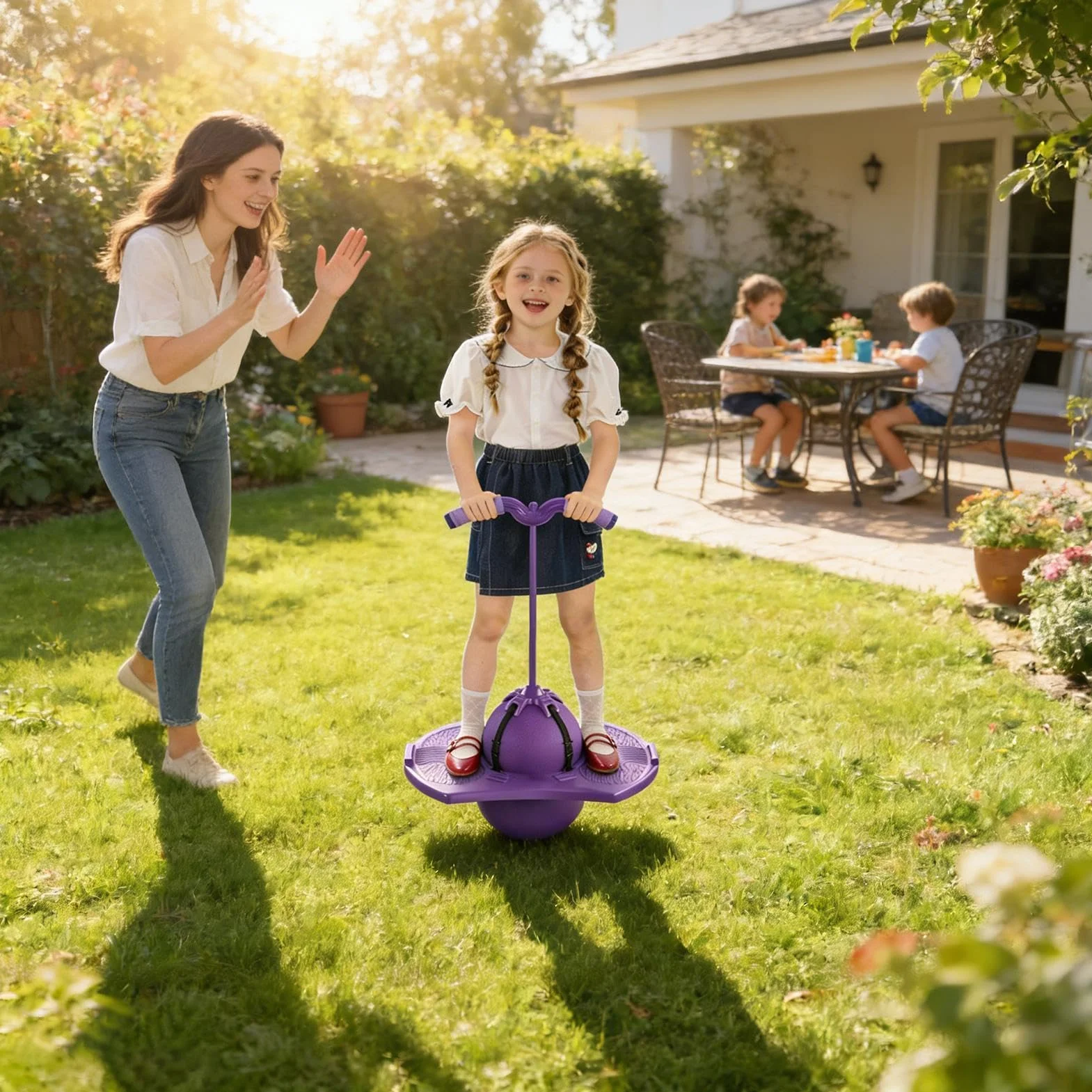 Ballon sauteur interactif silencieux avec poignée et pompe, jouet d'extérieur pour enfants