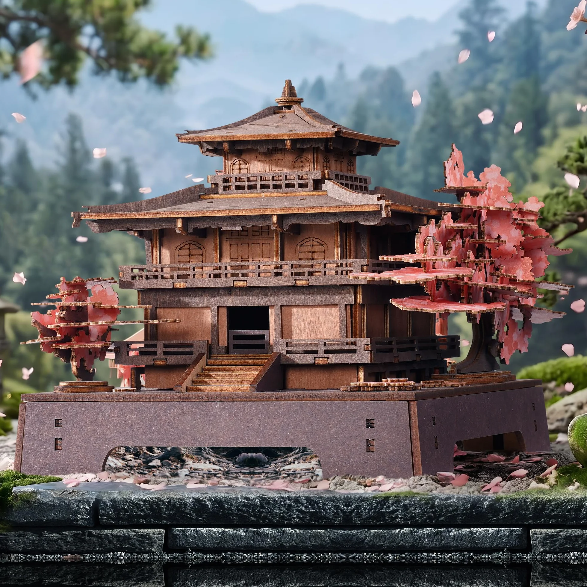 ROWOOD Maquette en Bois à Construire Pavillon Sakura Fleurs de Cerisier Japonaises Kit DIY Cadeau