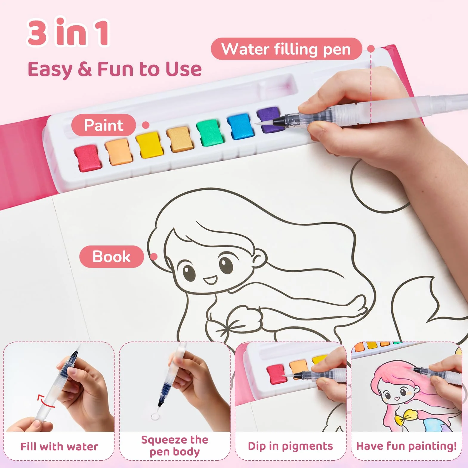 JoyCat Livre de coloriage peintures à l'eau pour tout-petits 3-8 ans, kit peinture aquarelle, jouet éducatif cadeau anniversaire