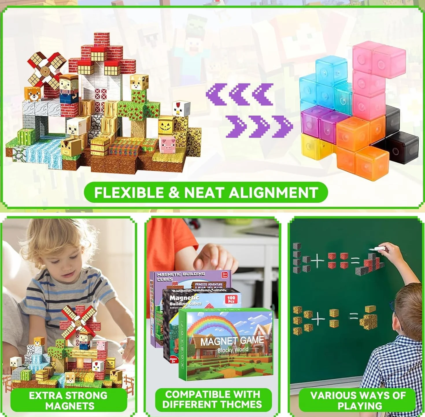 Blocs de Construction Magnétiques 150Pcs Set Éducatifs Jouets pour Enfants 3+