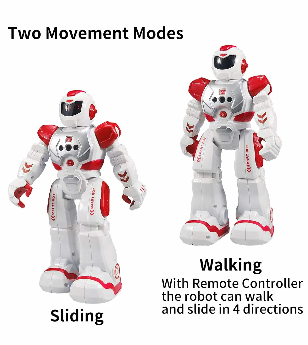Robot Télécommandé pour Enfants, Robot RC Programmable avec Danse Chant, Contrôle Infrarouge, Détection Geste, Cadeau Noël Garçons Filles (Rouge)